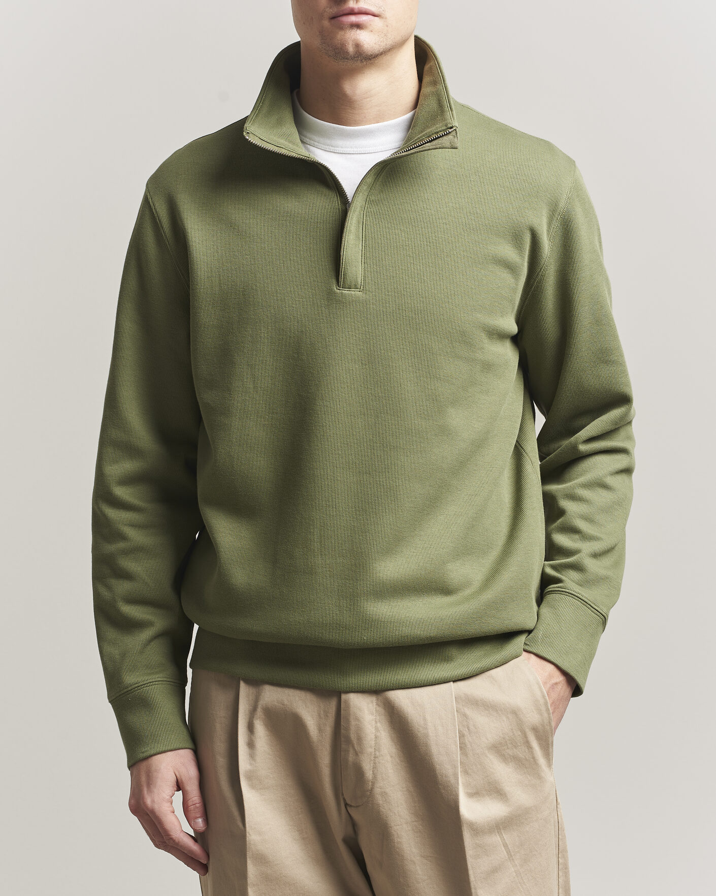 Herren | Pullover | Gant | Light Sacker Rib Half Zip Dry Herb Green