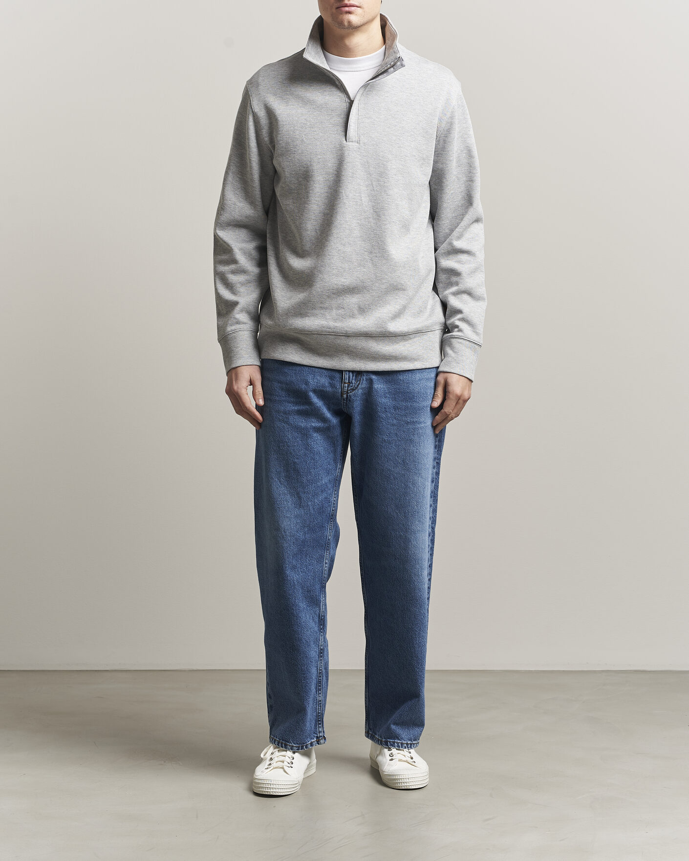 Herren | Pullover | Gant | Light Sacker Rib Half Zip Grey Melange
