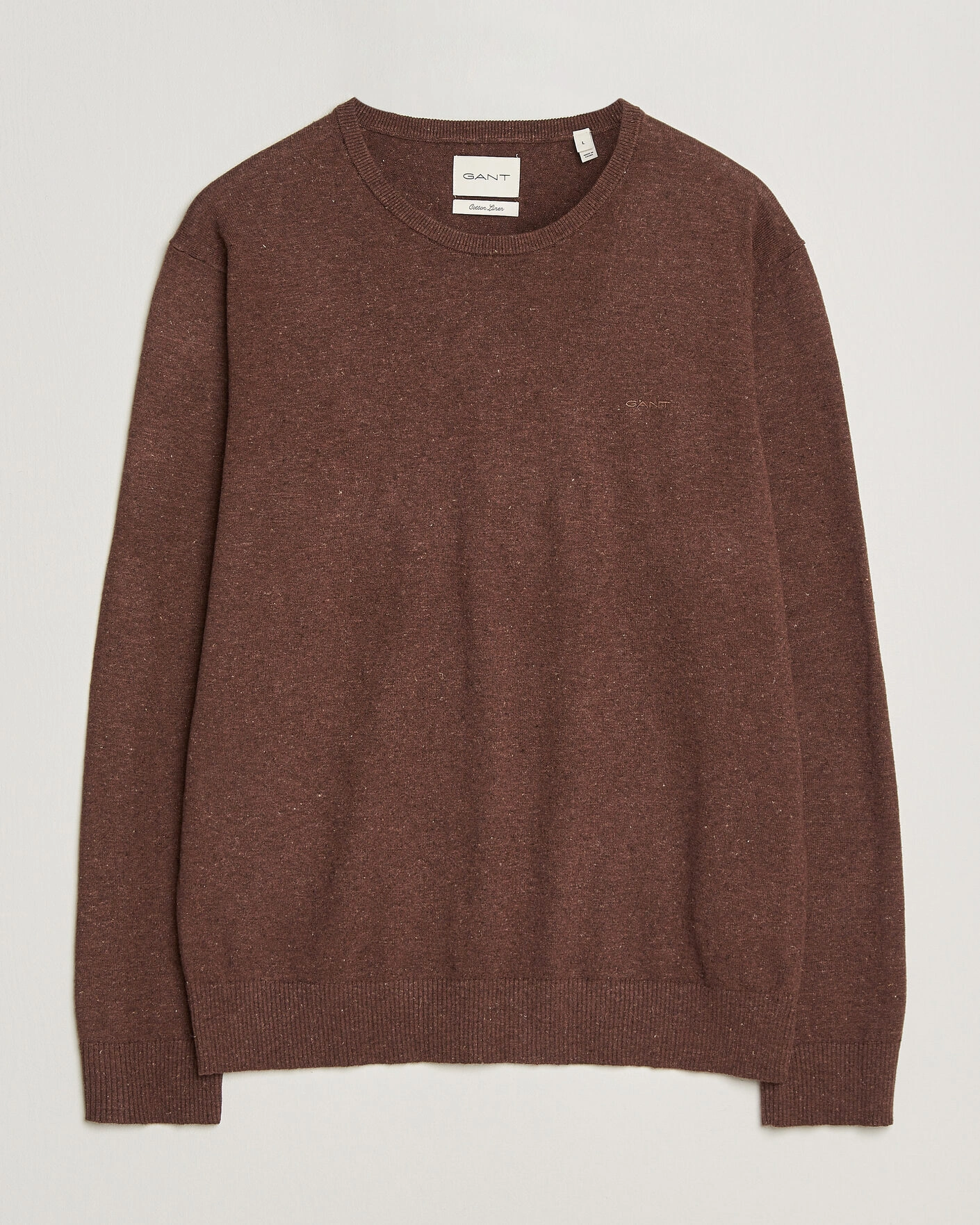 Herren | Pullover | Gant | Cotton/Linen Slub Knitted Sweater Hazelnut Melange