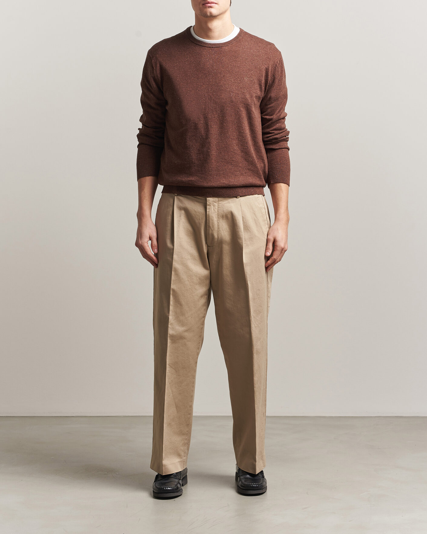 Herren | Pullover | Gant | Cotton/Linen Slub Knitted Sweater Hazelnut Melange