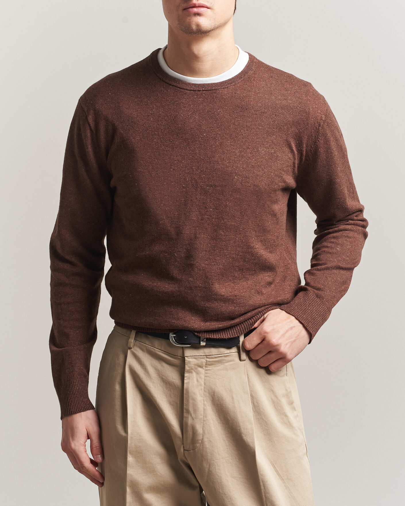 Herren | Pullover | Gant | Cotton/Linen Slub Knitted Sweater Hazelnut Melange