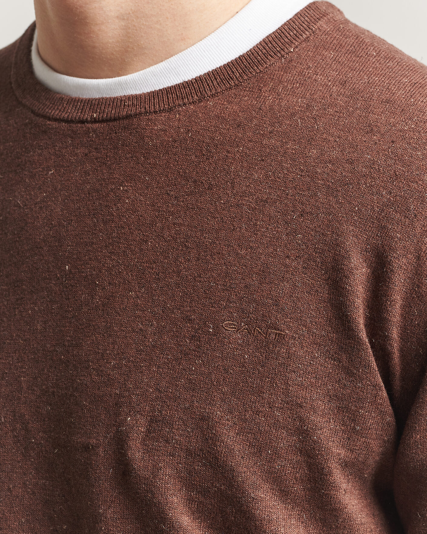 Herren | Pullover | Gant | Cotton/Linen Slub Knitted Sweater Hazelnut Melange