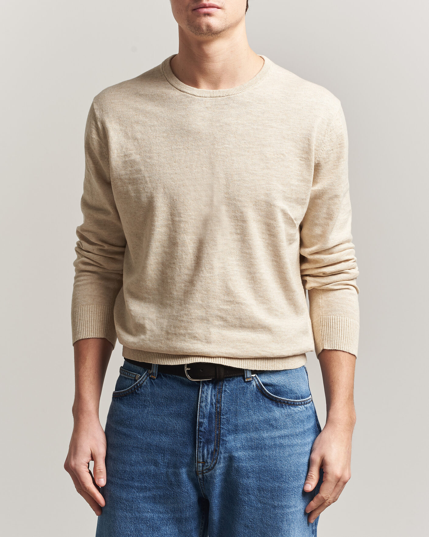 Herren | Pullover | Gant | Cotton/Linen Slub Knitted Sweater Seed Melange