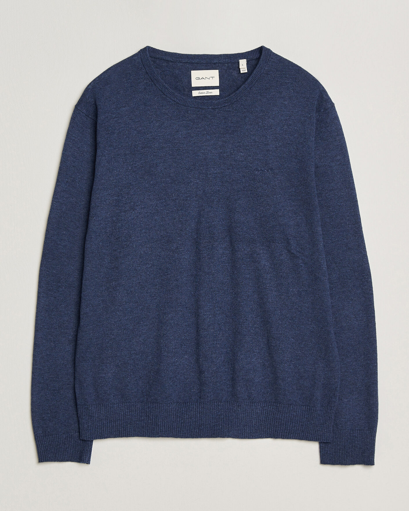 Herren | Pullover | Gant | Cotton/Linen Slub Knitted Sweater Dark Indigo Melange