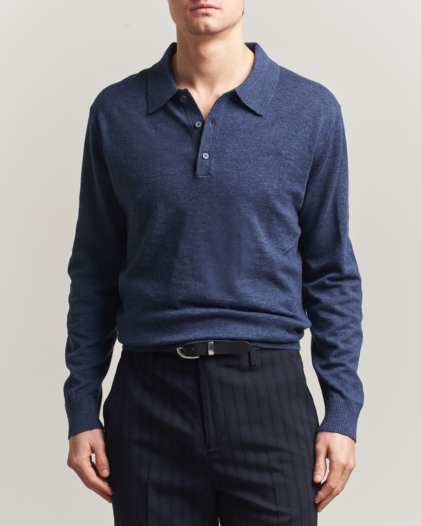 Herren | Pullover | Gant | Cotton/Linen Slub Knitted Polo Dark Indigo Melange