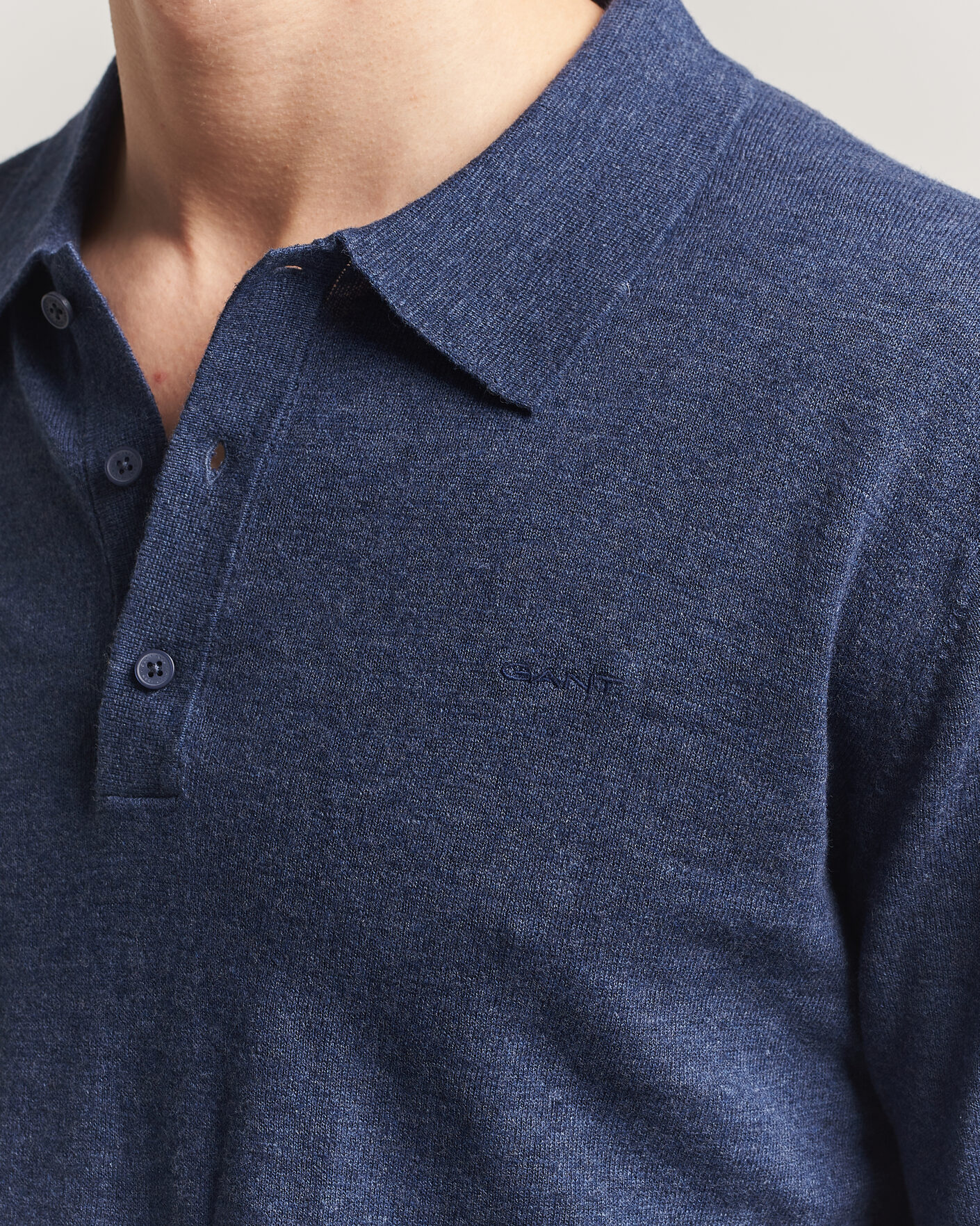 Herren | Pullover | GANT | Cotton/Linen Slub Knitted Polo Dark Indigo Melange