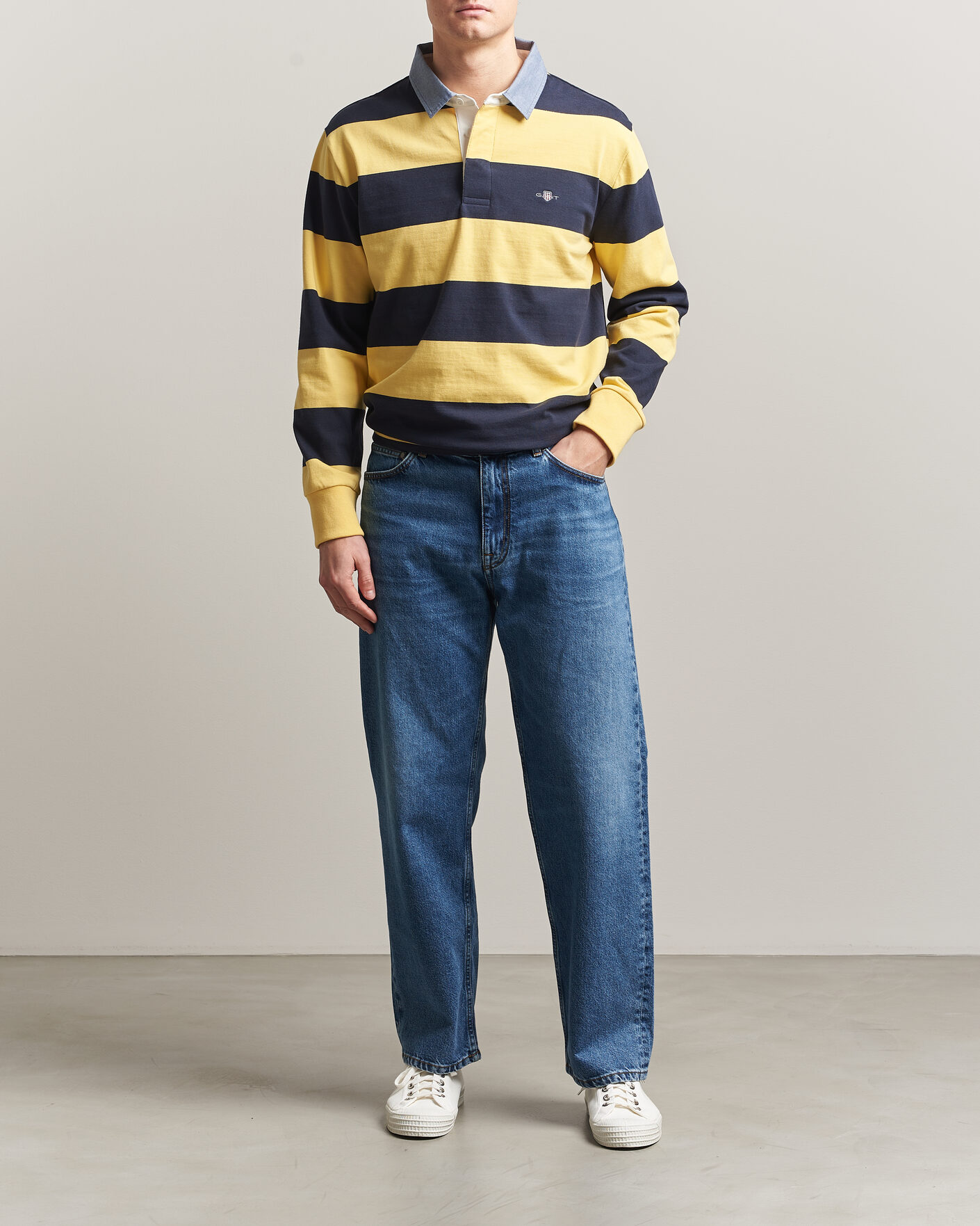 Herren | Pullover | GANT | Chambray Striped Heavy Rugger Banana Yellow