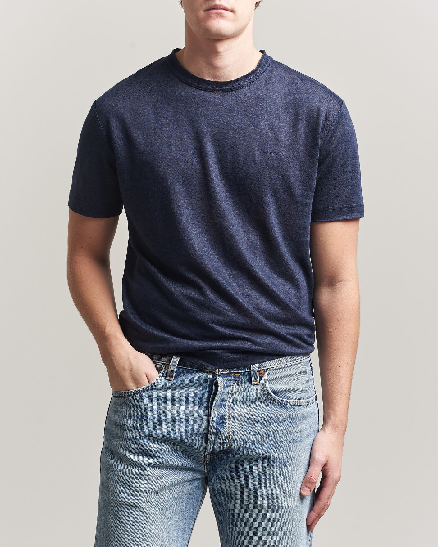 Herren | T-Shirts | GANT | Linen T-Shirt Evening Blue