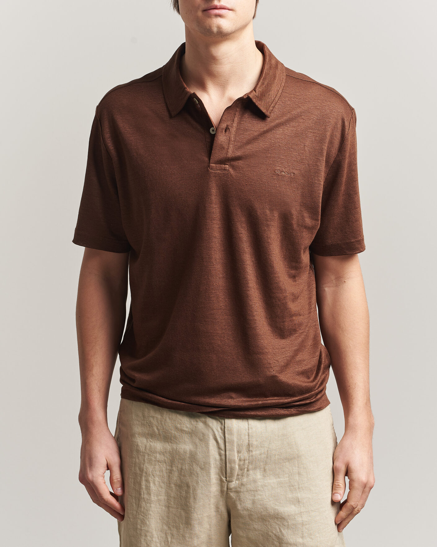 Herren | Poloshirts | GANT | Linen Polo Mahogany Brown