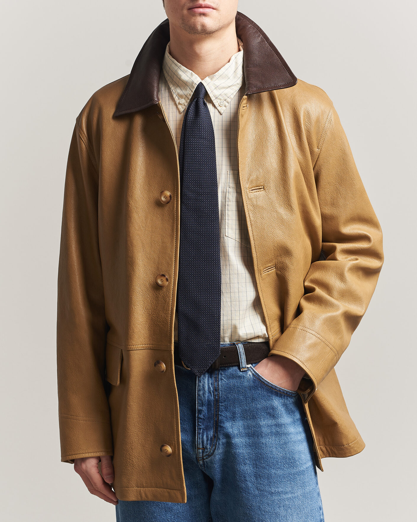 Herren | Jacken | GANT | Leather Decker Jacket Warm Khaki