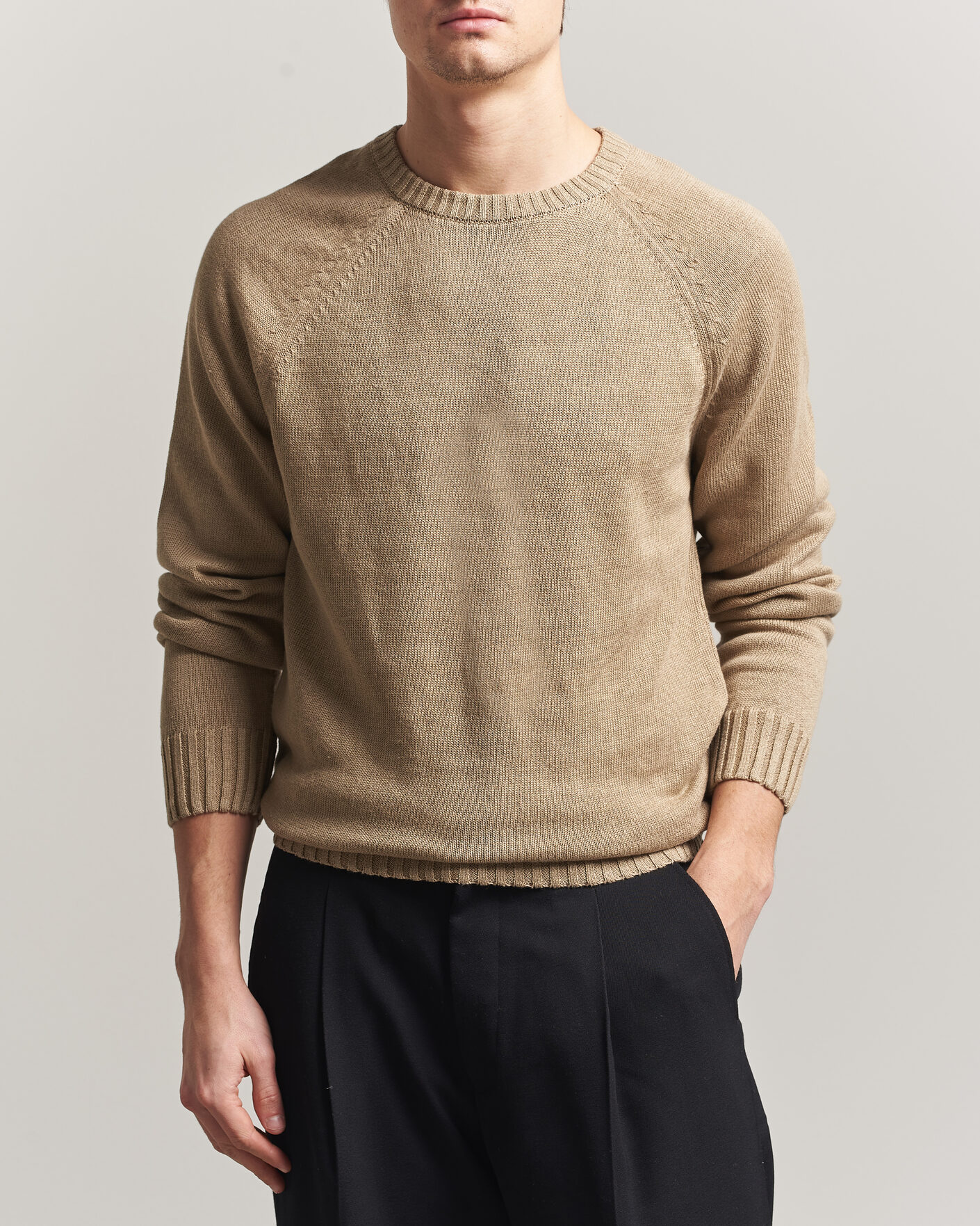 Herren | Pullover | Gant | Linen/Cotton Crew Neck Sweater Dark Khaki