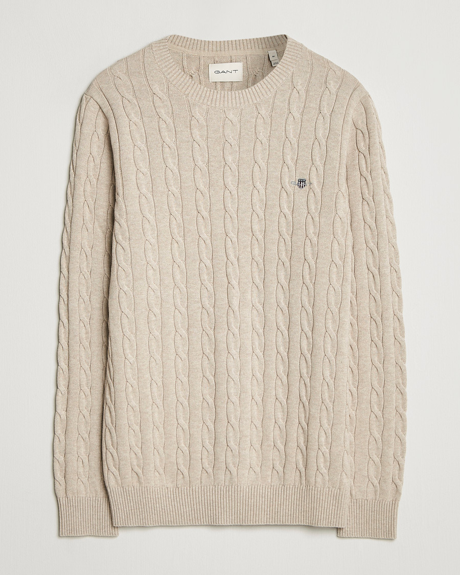 Herren | Pullover | Gant | Cotton Cable Crew Neck Pullover Oat Melange