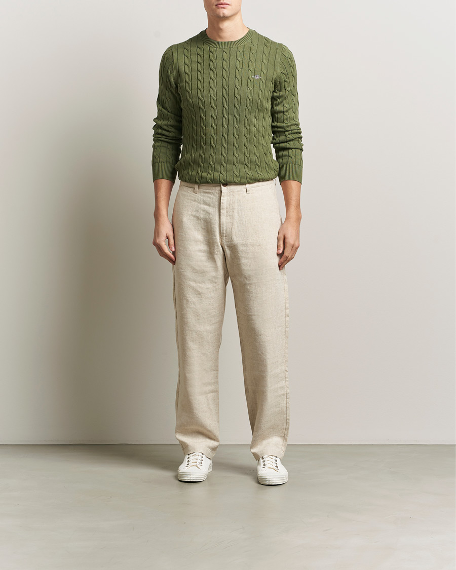 Herren | Pullover | Gant | Cotton Cable Crew Neck Pullover Dry Herb Green