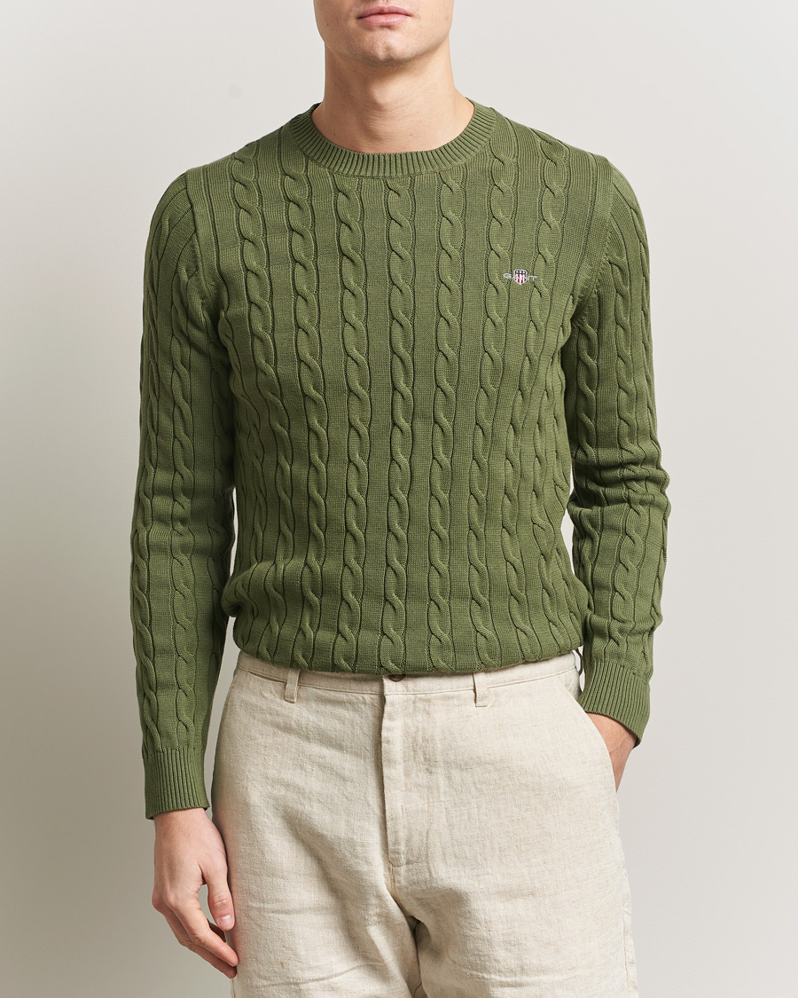 Herren | Pullover | Gant | Cotton Cable Crew Neck Pullover Dry Herb Green