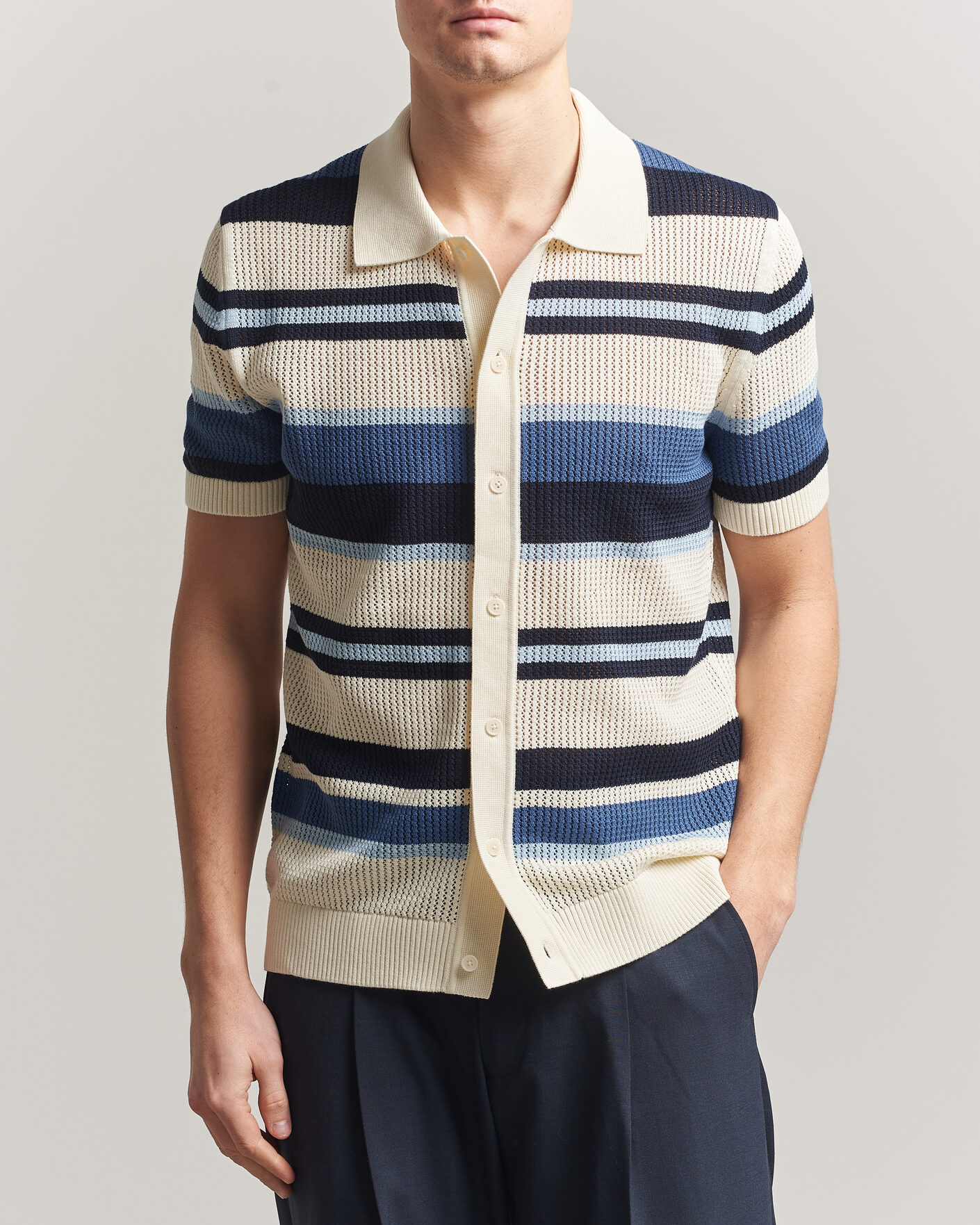 Herren | Hemden | Gant | Striped Knitted Short Sleeve Shirt Vintage Blue