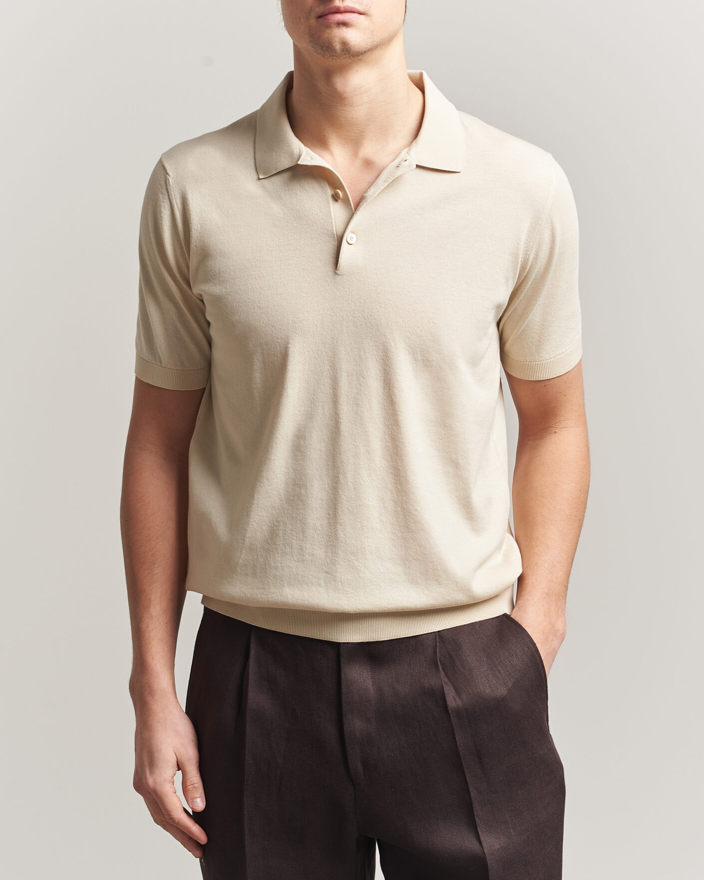 Herren | Poloshirts | Piacenza Cashmere | Short Sleeve Knitted Polo Off White