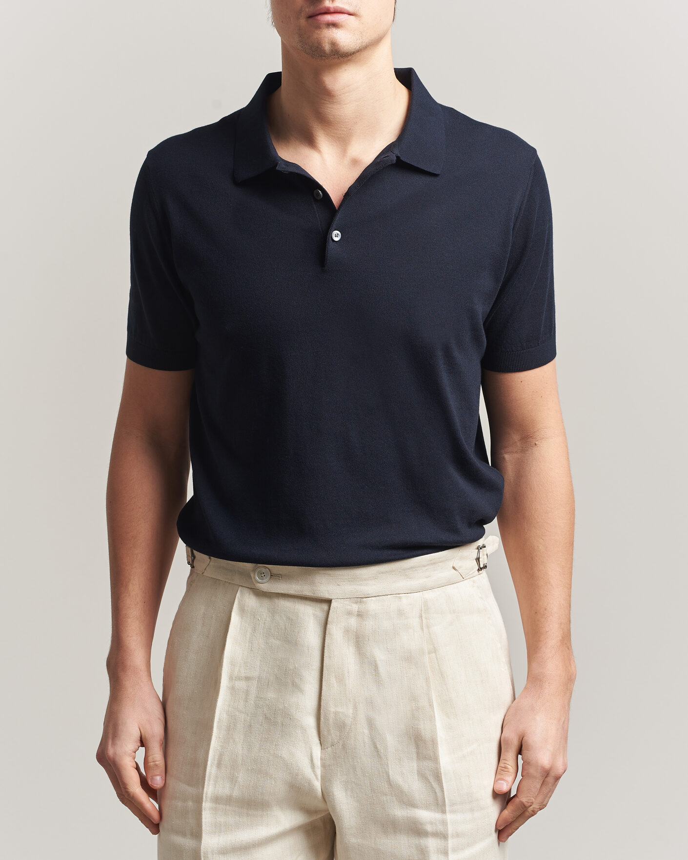 Herren | Poloshirts | Piacenza Cashmere | Short Sleeve Knitted Polo Navy