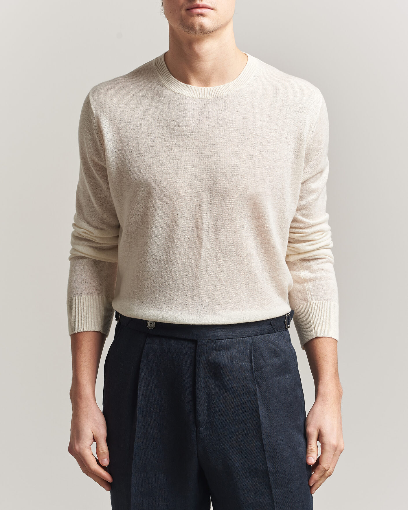 Herren | Pullover | Piacenza Cashmere | Soft Silk/Cashmere Crew Neck Off White