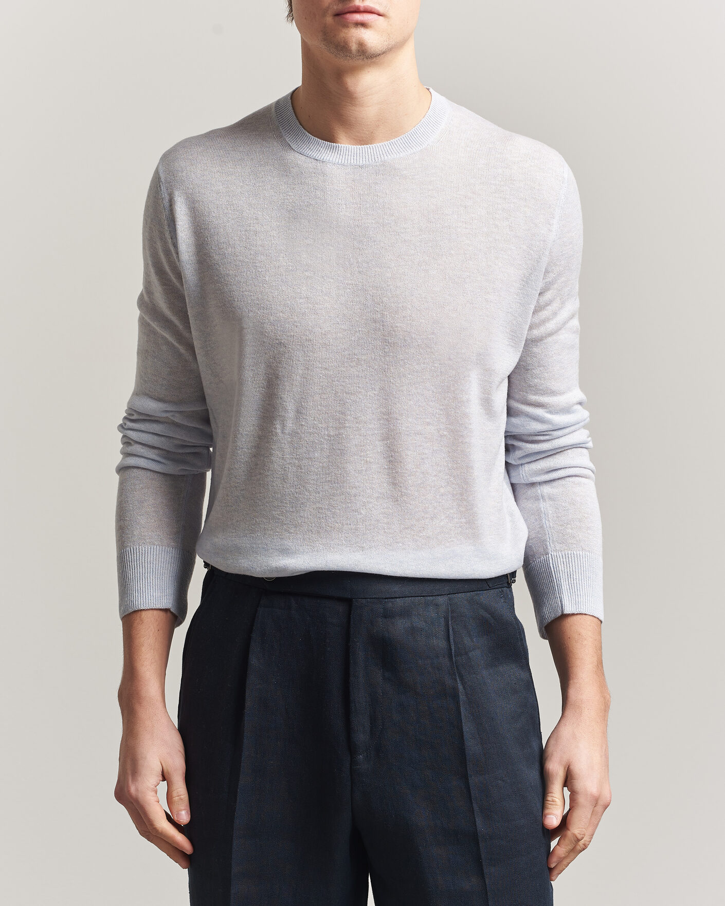 Herren | Pullover | Piacenza Cashmere | Soft Silk/Cashmere Crew Neck Sky Blue