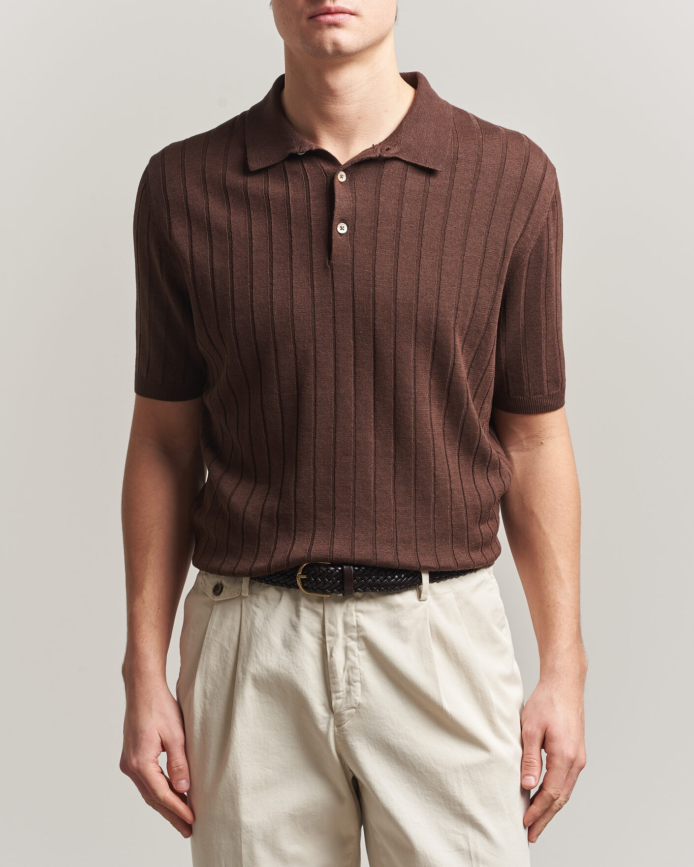 Herren | Poloshirts | Boglioli | Short Sleeve Knitted Rib Polo Brown