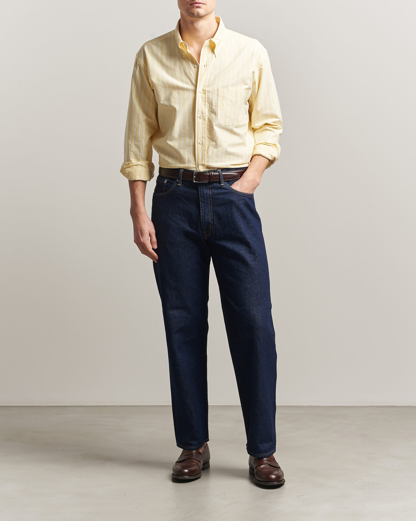 Herren | Hemden | Kamakura Shirts | Vintage Ivy Oxford BD Shirt Yellow Blazer Stripe