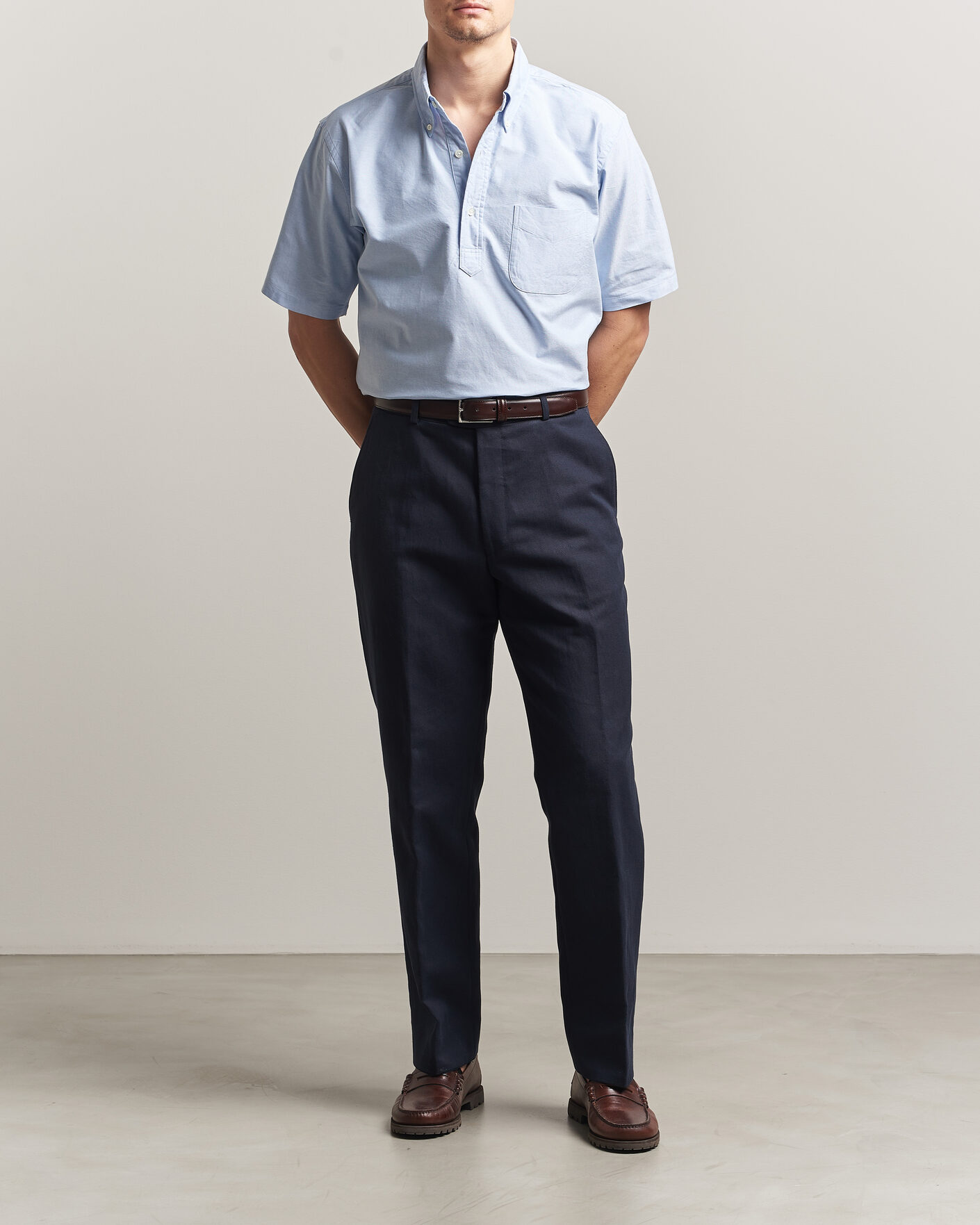 Herren | Hemden | Kamakura Shirts | Vintage Ivy Half Sleeve Oxford Popover Light Blue