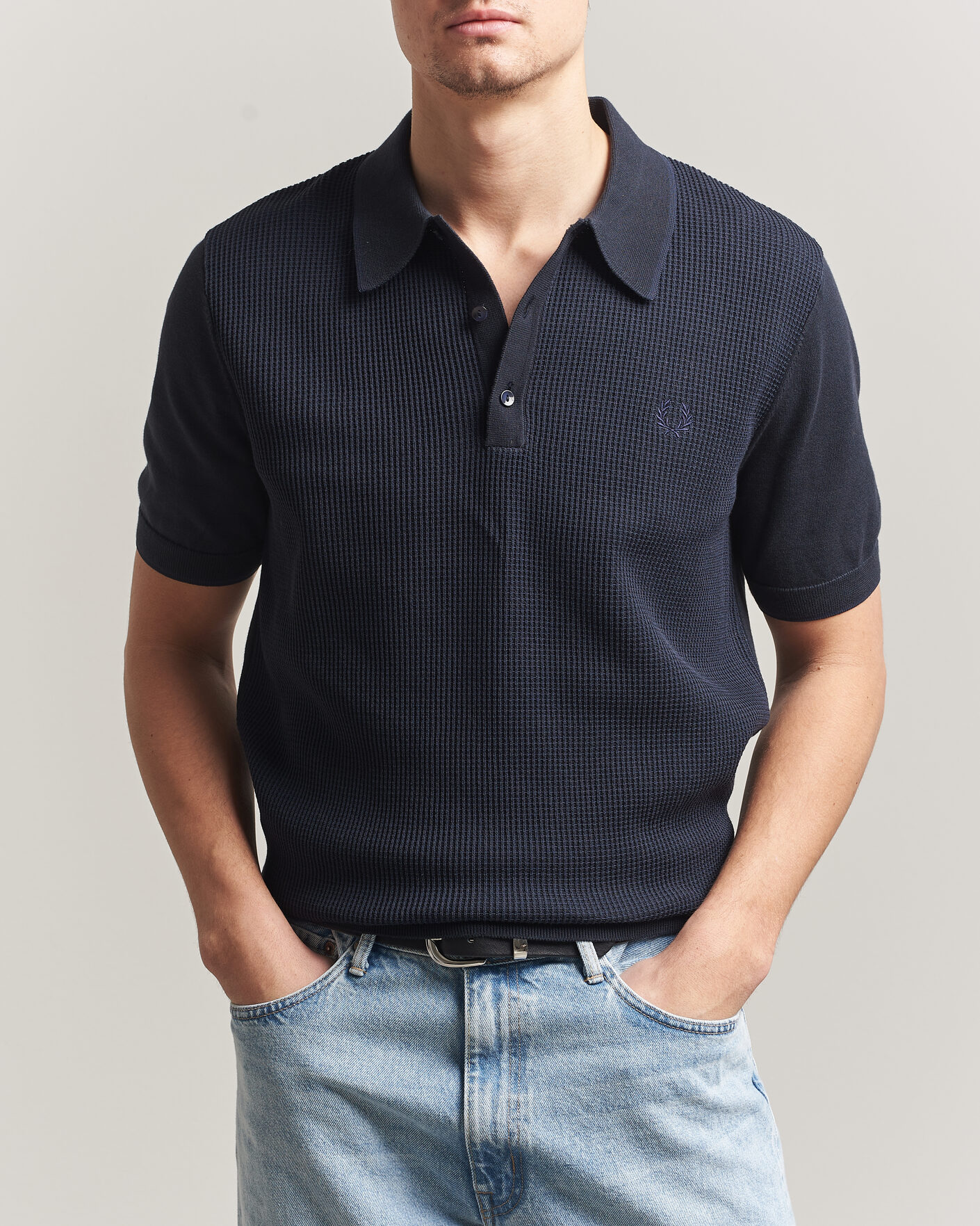 Herren | Poloshirts | Fred Perry | Waffle Knitted Polo Navy