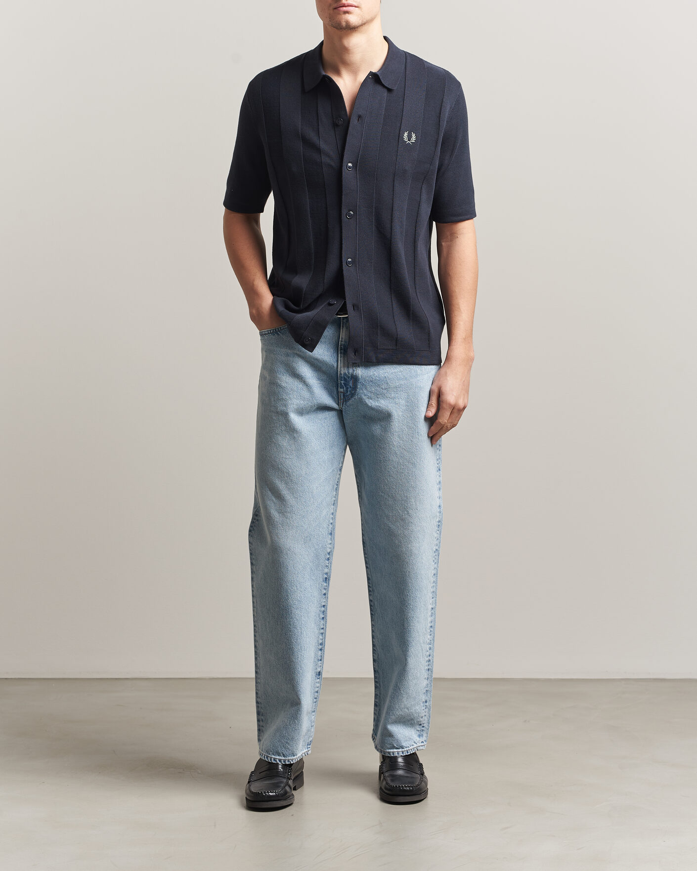 Herren | Hemden | Fred Perry | Tonal Vertical Striped Knitted Shirt Navy