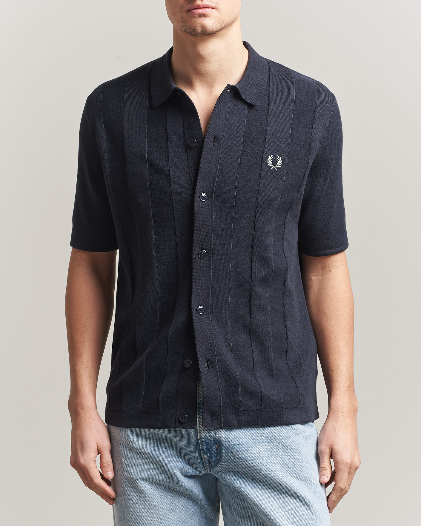Herren | Hemden | Fred Perry | Tonal Vertical Striped Knitted Shirt Navy