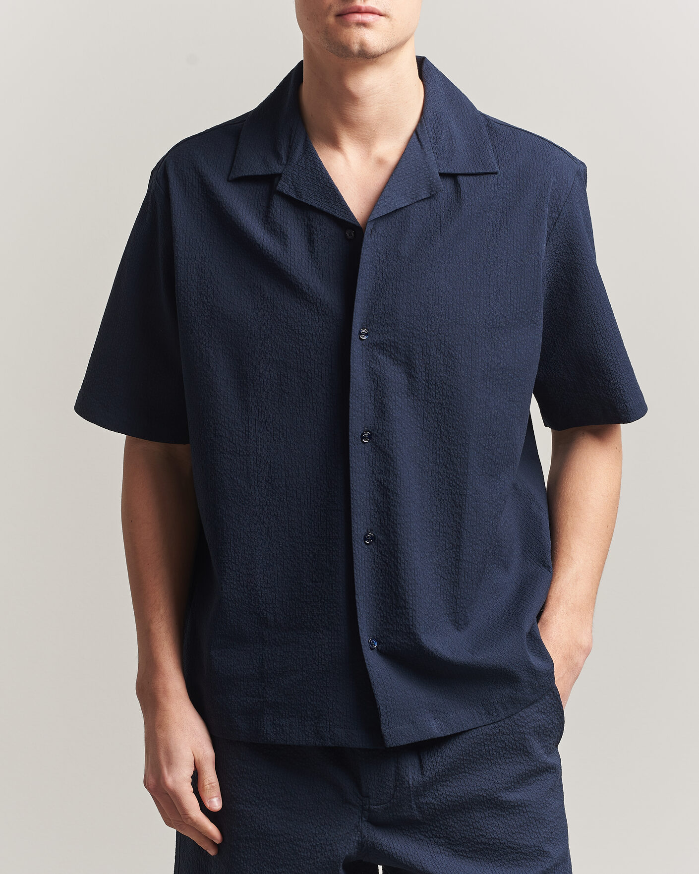 Herren | Hemden | Maison Kitsuné | Seersucker Resort Shirt Navy