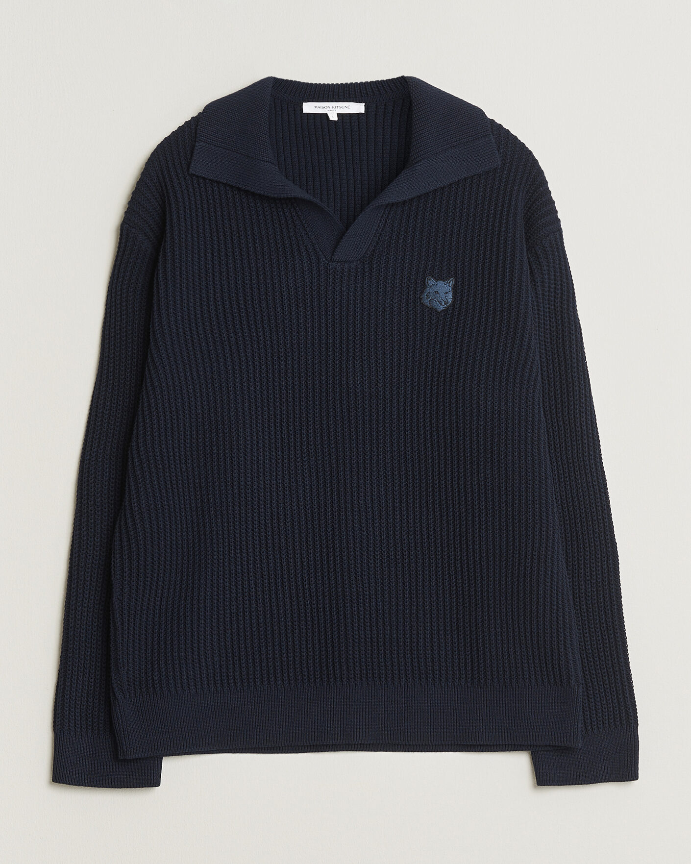Herren | Poloshirts | Maison Kitsuné | Tonal Fox Head Rib Knitted Polo Navy