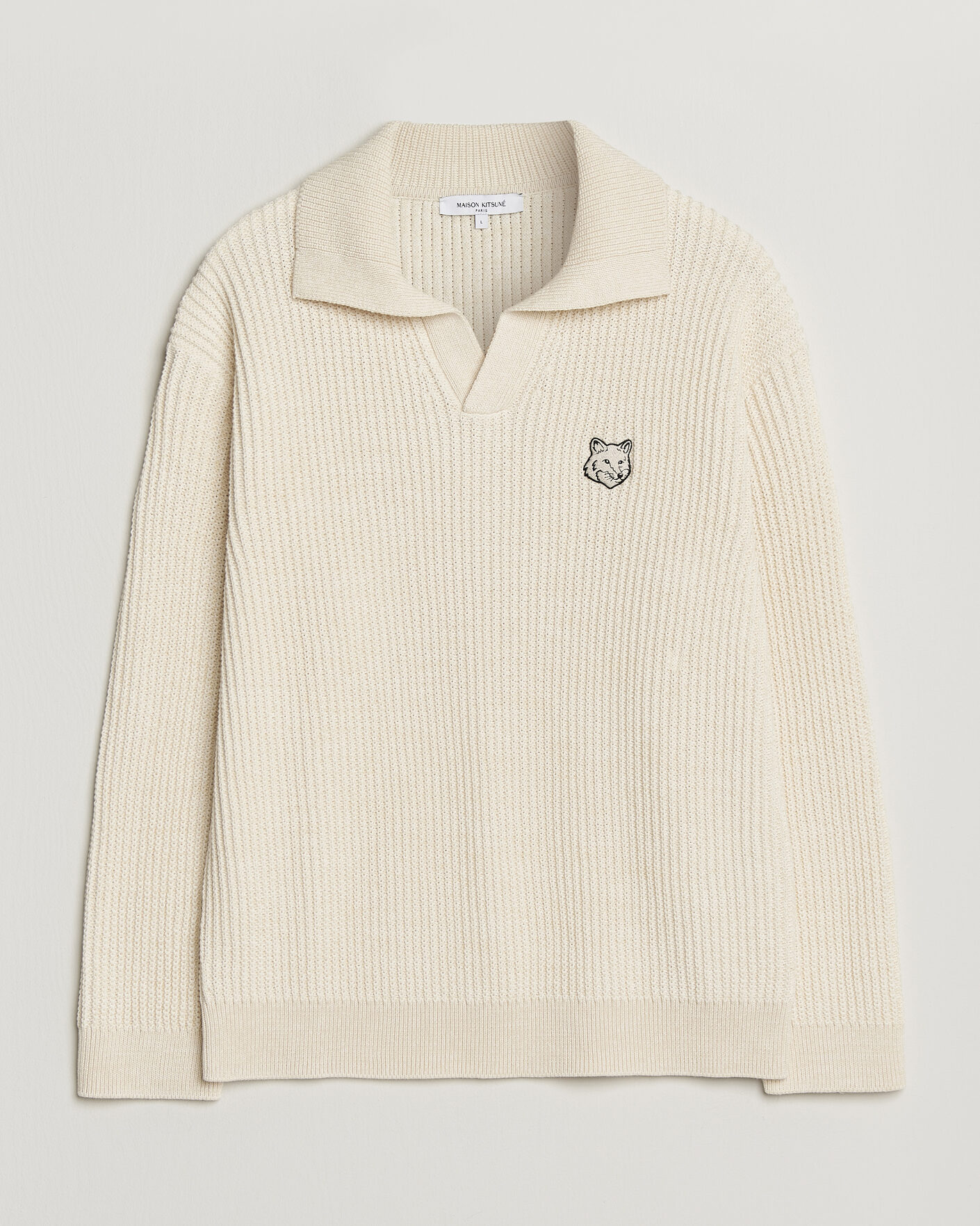 Herren | Poloshirts | Maison Kitsuné | Tonal Fox Head Rib Knitted Polo Sandshell