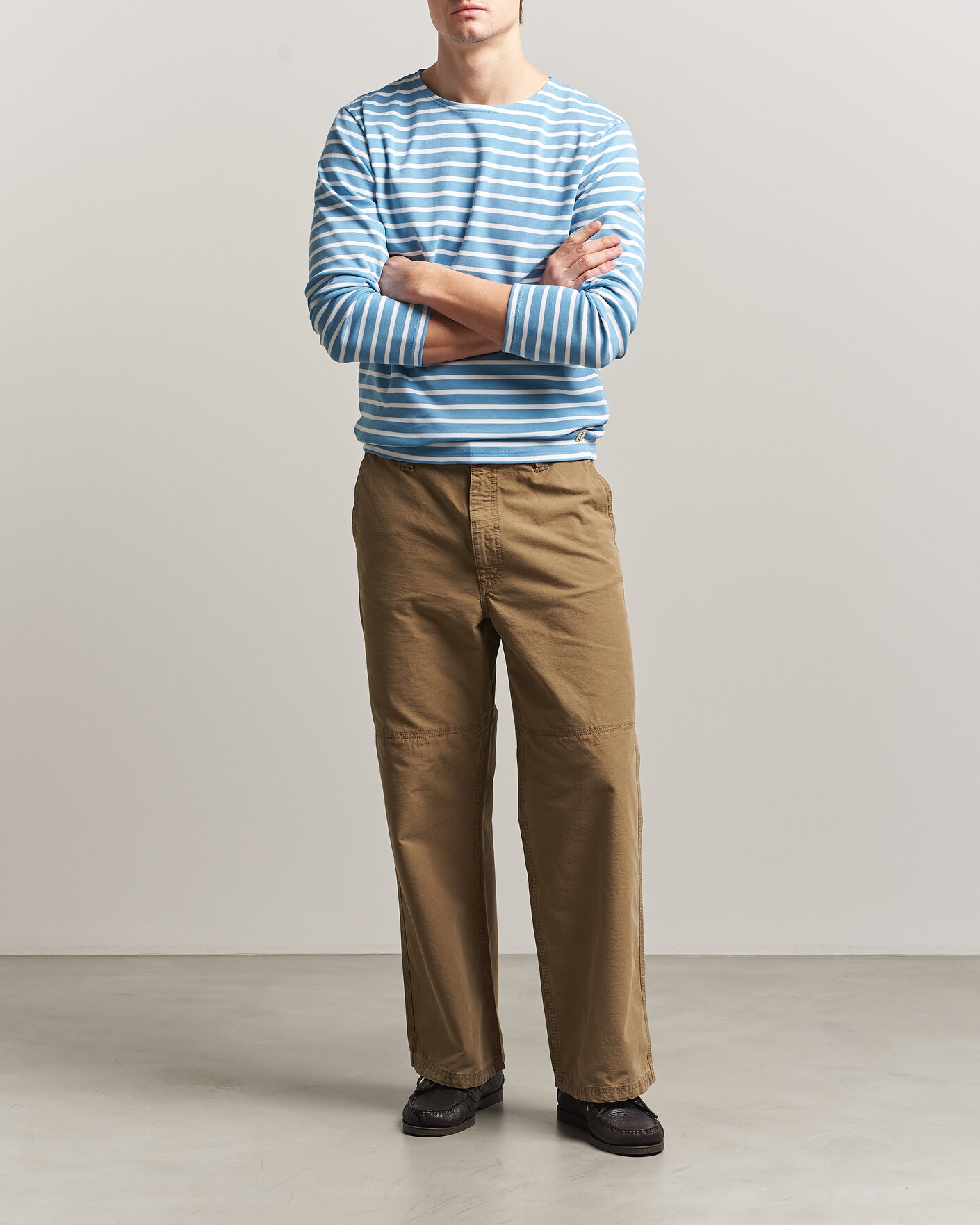 Herren | T-Shirts | Armor-lux | Houat Héritage Stripe Long Sleeve T-Shirt Waterfall/Blanc