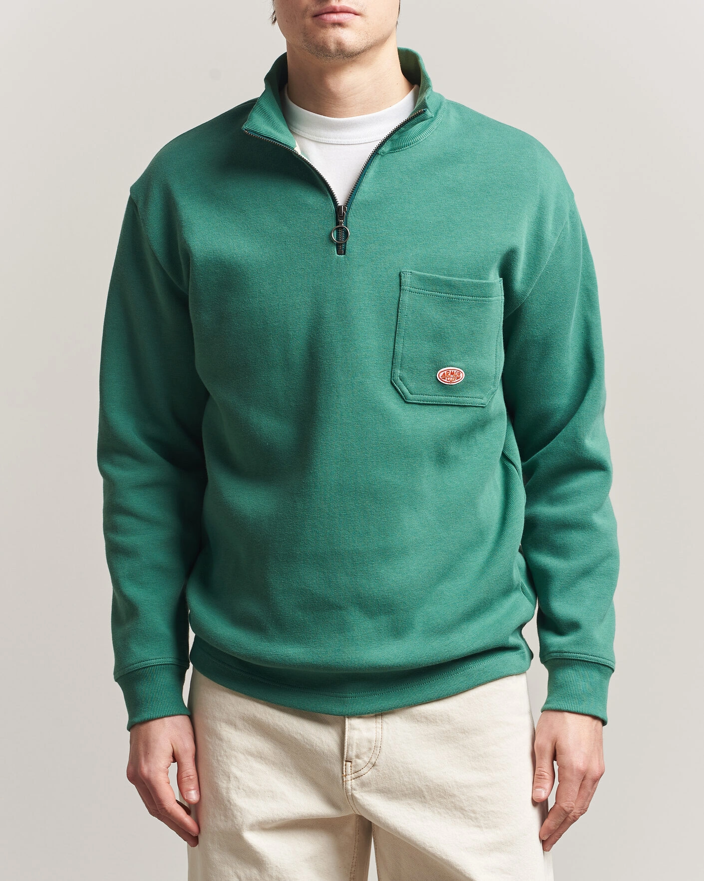 Herren | Pullover | Armor-lux | Camionneur Cotton Half Zip Sweater Dark Ivy