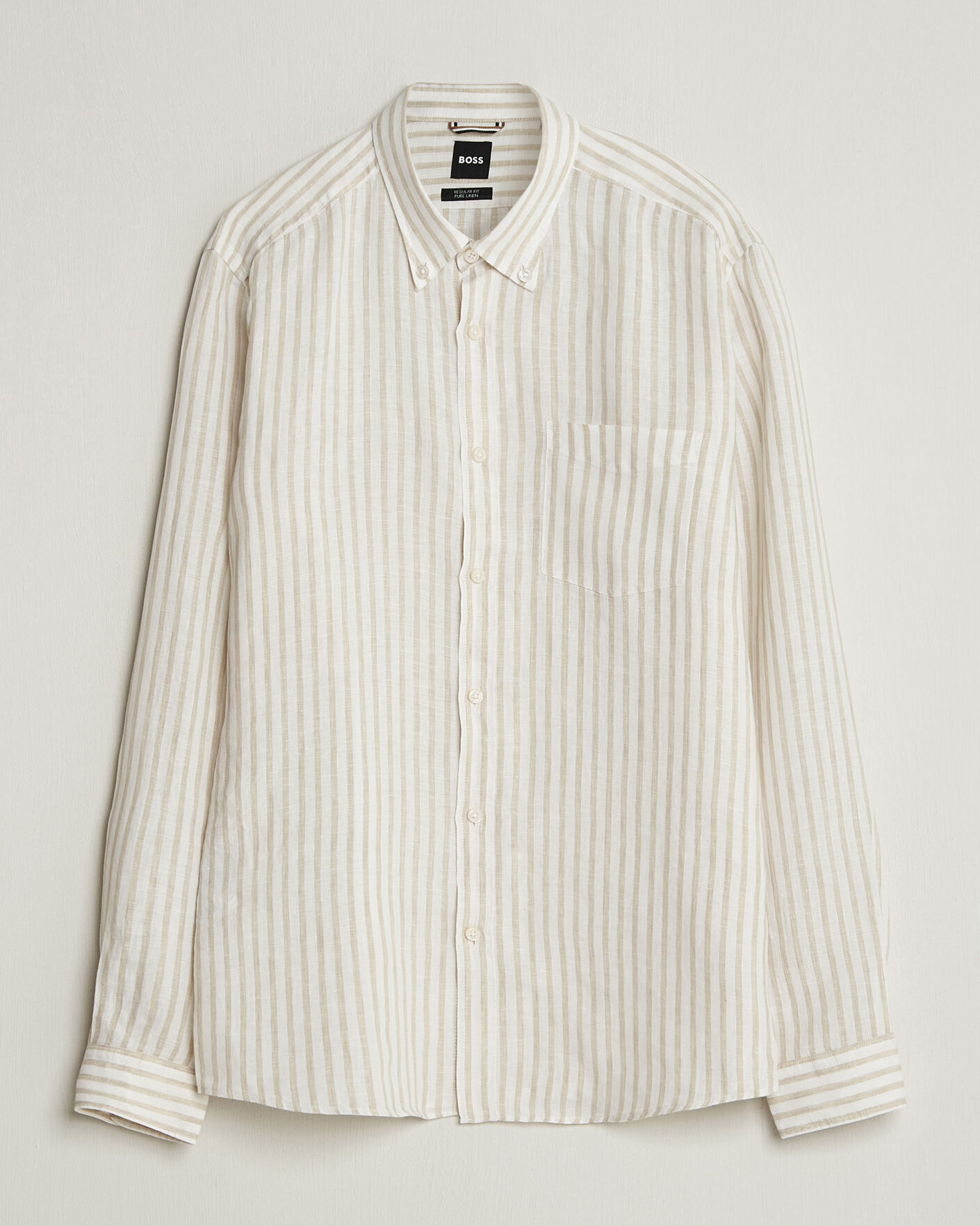 Herren | Hemden | BOSS BLACK | Liam Striped Linen Shirt Open Beige