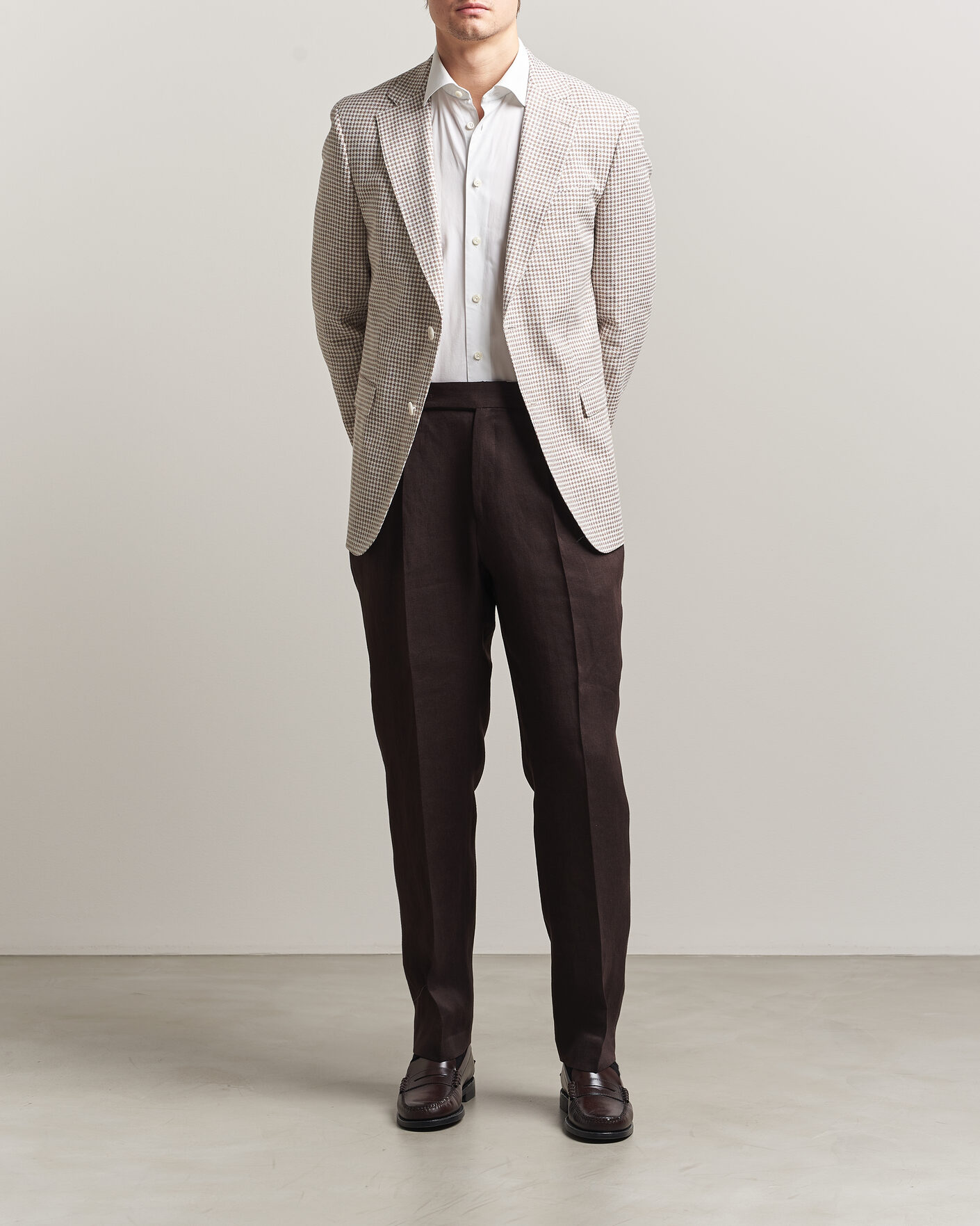 Herren | Sakkos | BOSS BLACK | Hutson Linen/Cotton Houndstooth Blazer Open Beige