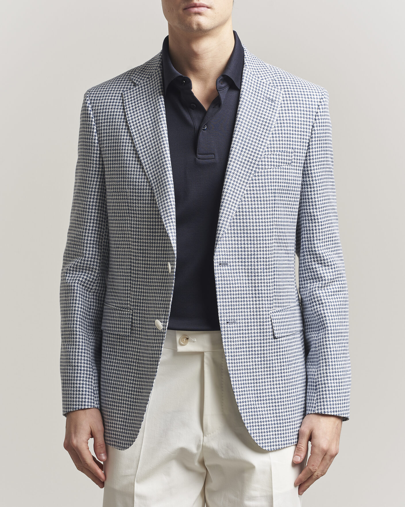 Herren | Sakkos | BOSS BLACK | Hutson Linen/Cotton Houndstooth Blazer Open Blue
