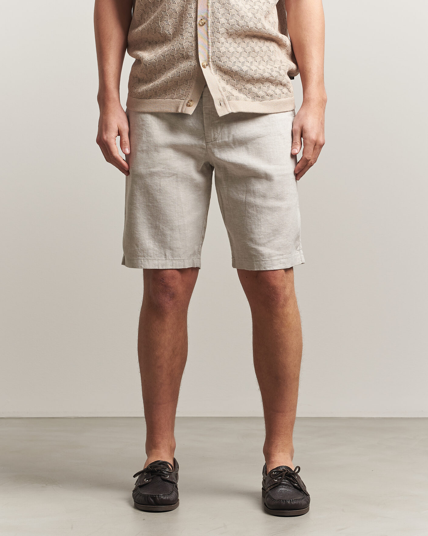 Herren | Shorts | BOSS ORANGE | Tapered Linen Drawstring Shorts Open Grey