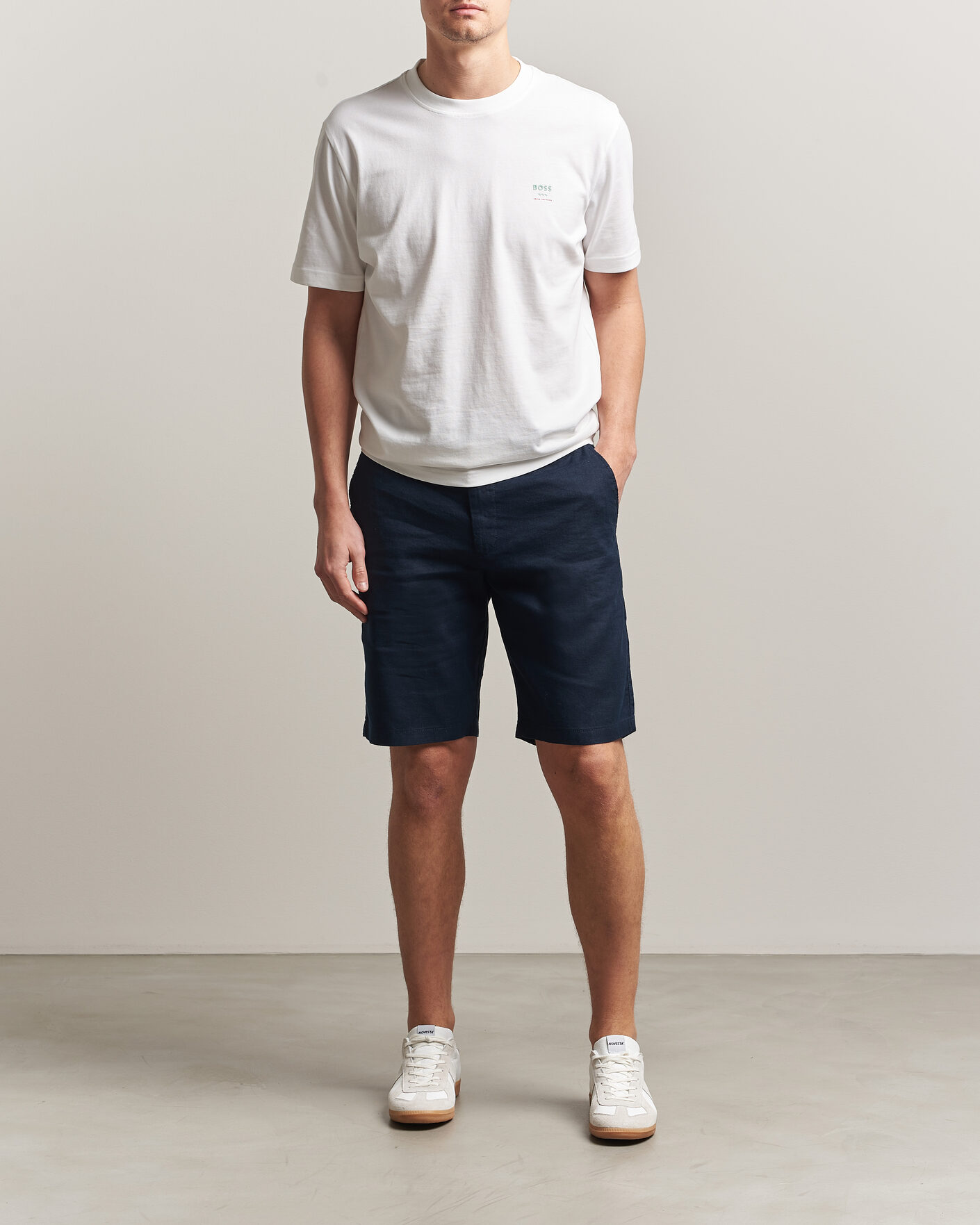 Herren | Shorts | BOSS ORANGE | Tapered Linen Drawstring Shorts Dark Blue