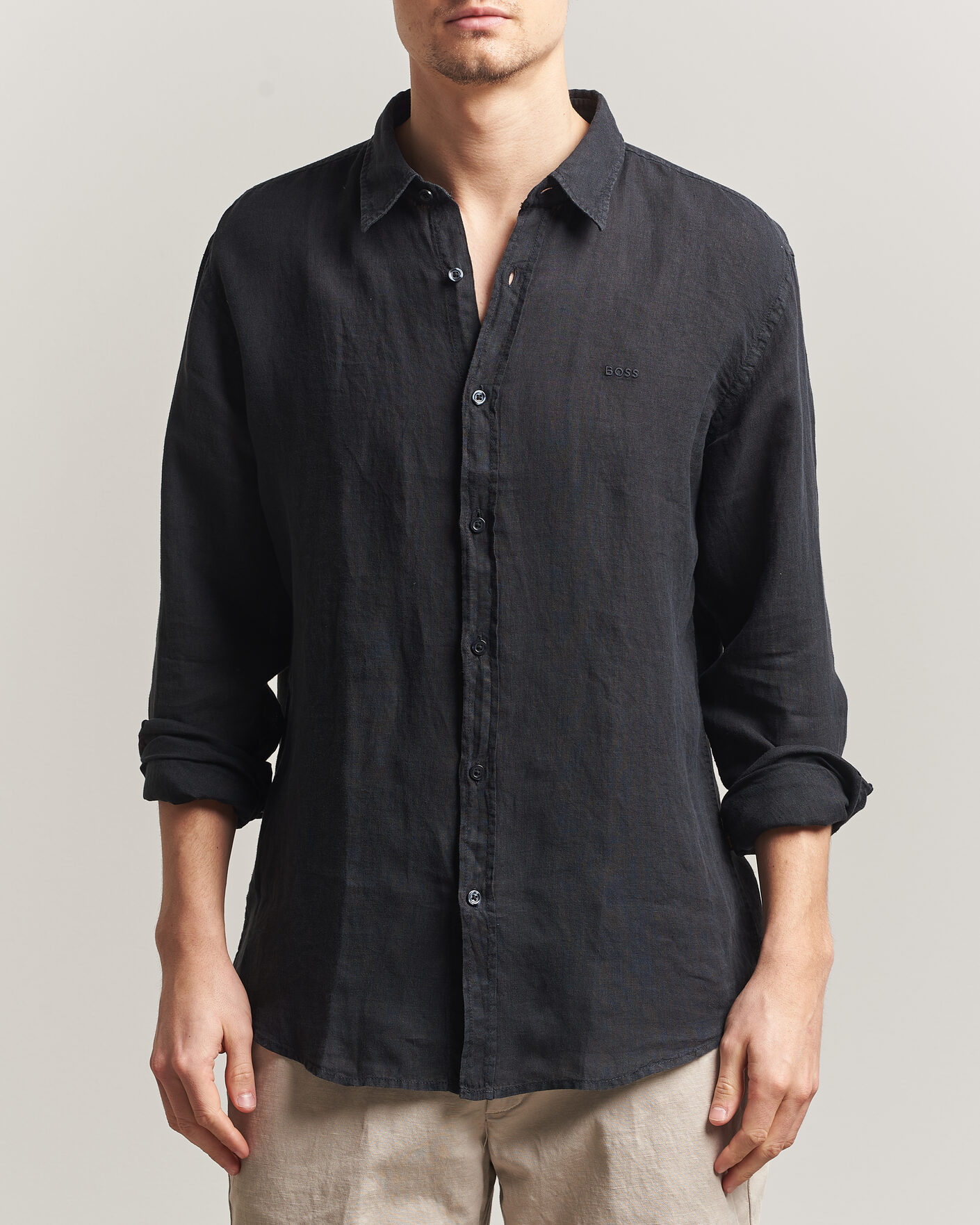 Herren | Hemden | BOSS ORANGE | Relegant Linen Shirt Black