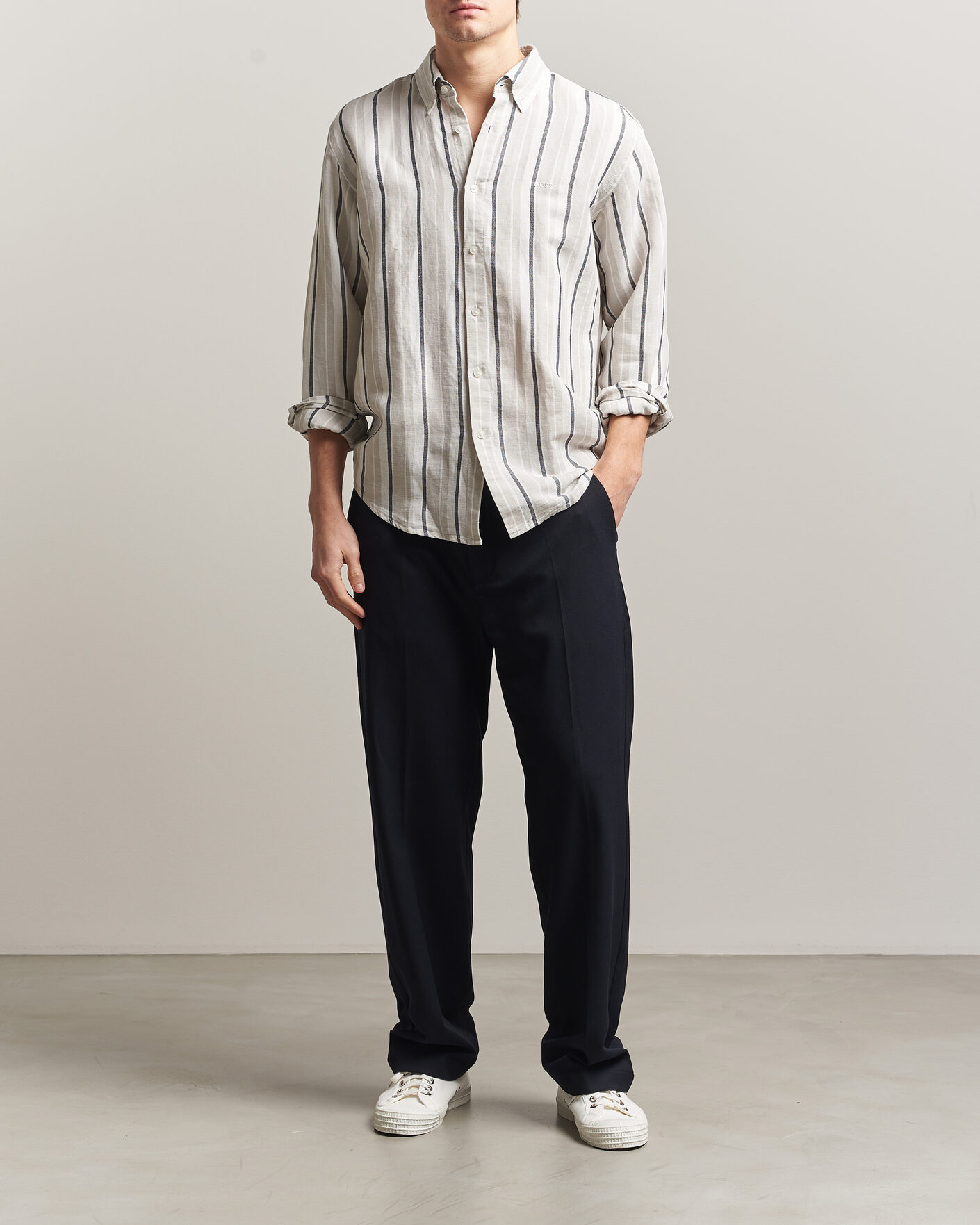 Herren | Hemden | BOSS ORANGE | Ricoplus Linen/Cotton Striped Shirt Beige