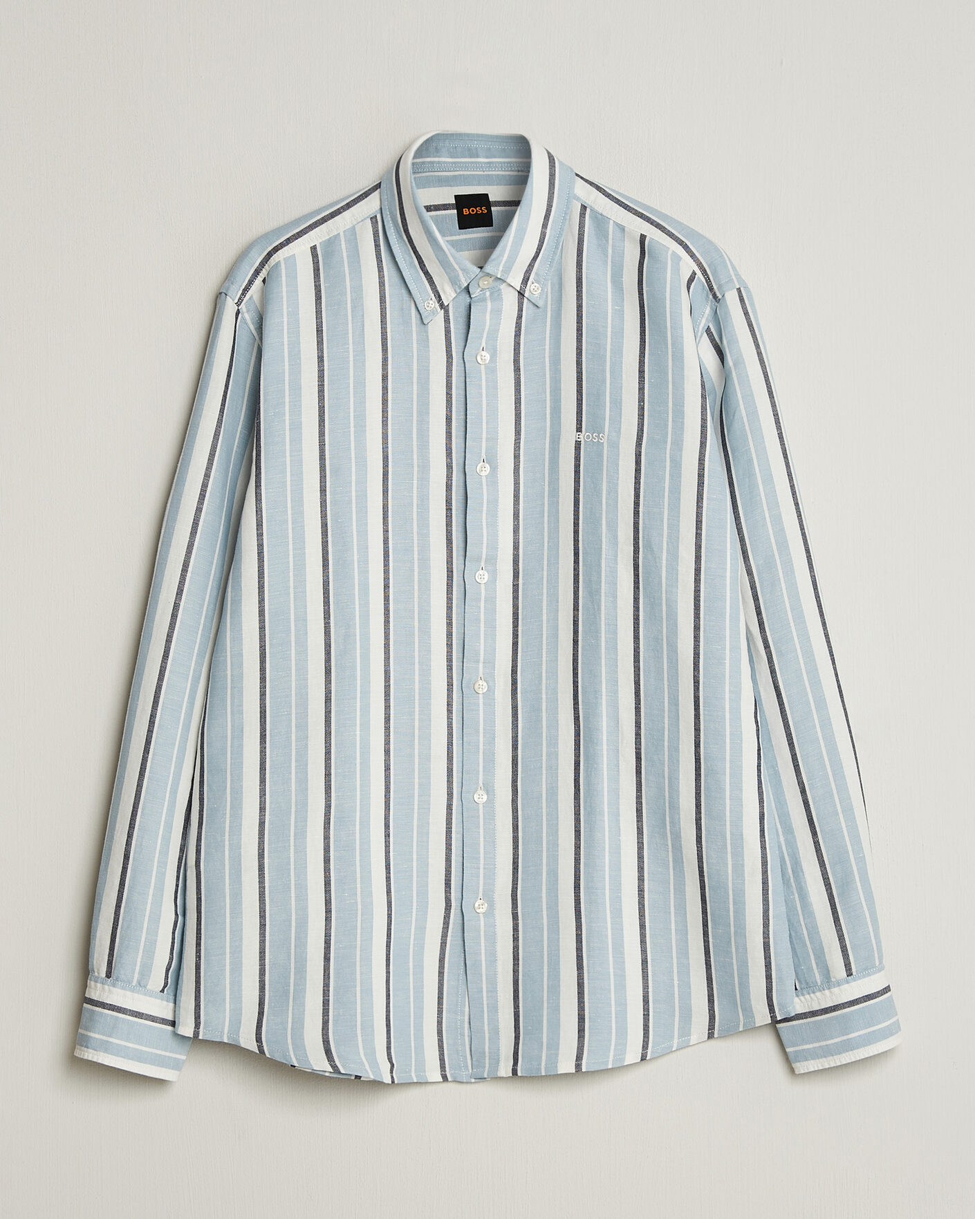 Herren | Hemden | BOSS ORANGE | Ricoplus Linen/Cotton Striped Shirt Light Blue