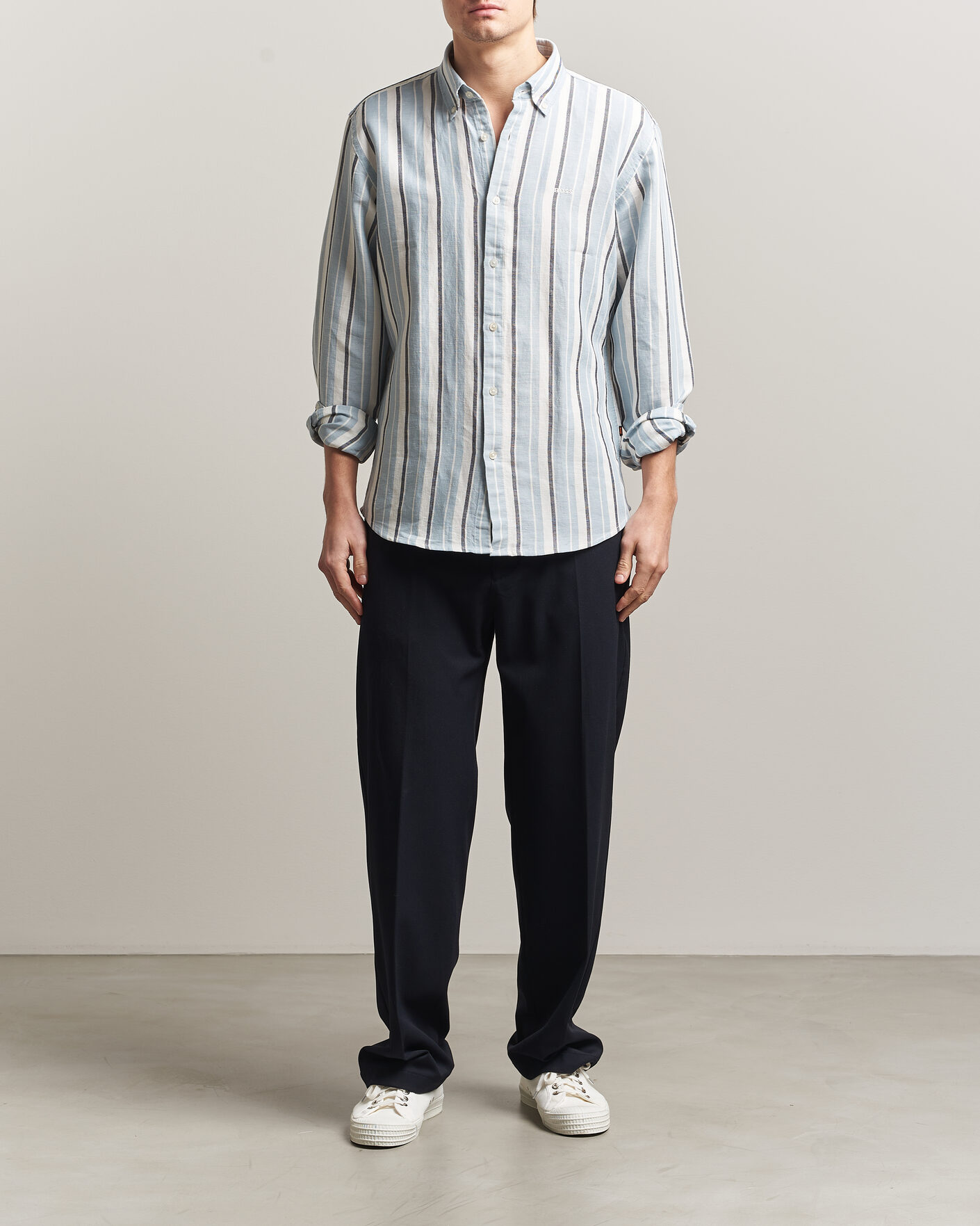 Herren | Hemden | BOSS ORANGE | Ricoplus Linen/Cotton Striped Shirt Light Blue