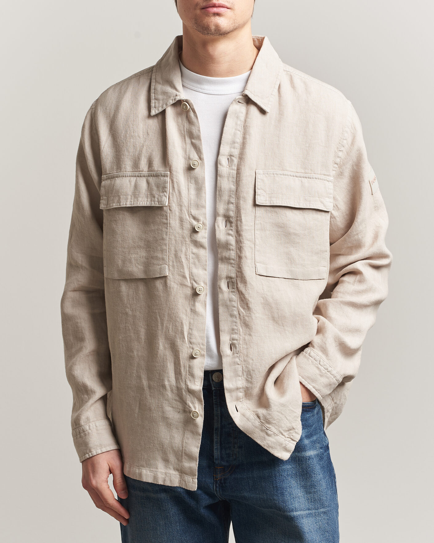 Herren | Hemden | BOSS ORANGE | Locky Linen Overshirt Beige