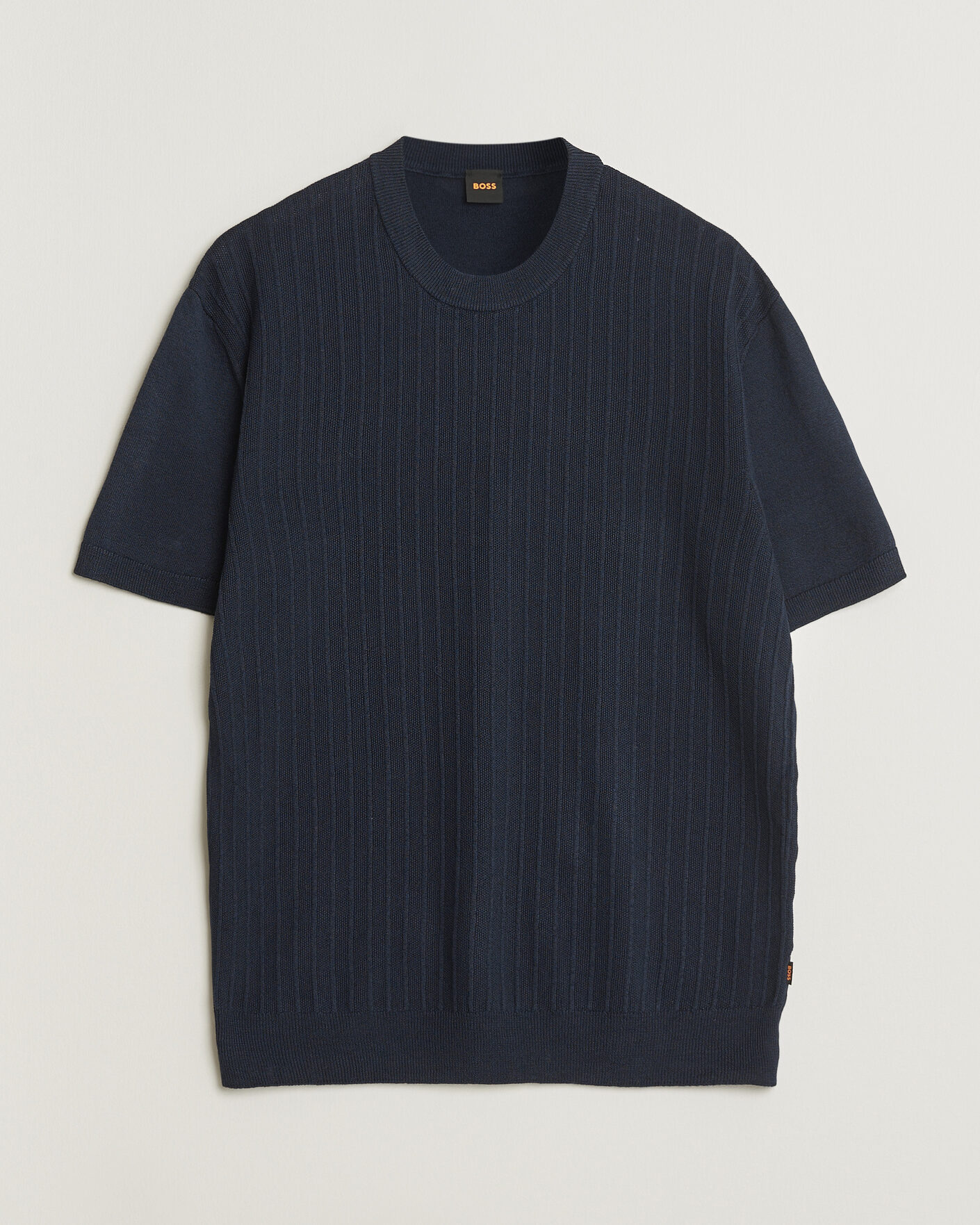 Herren | T-Shirts | BOSS ORANGE | Kajordino Linen/Cotton Knitted T-Shirt Dark Blue