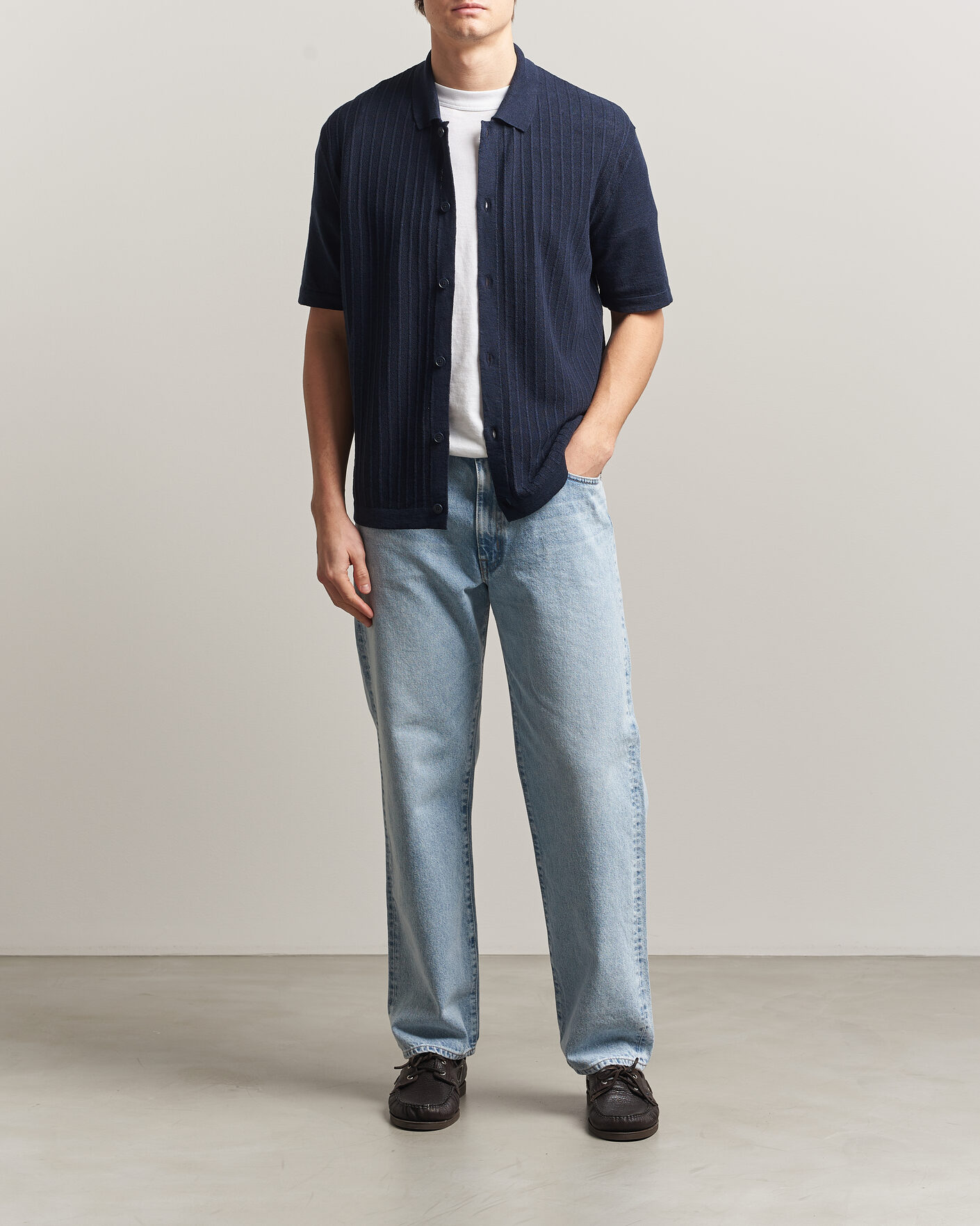 Herren | Hemden | BOSS ORANGE | Amicino Linen/Cotton Knitted Shirt Dark Blue