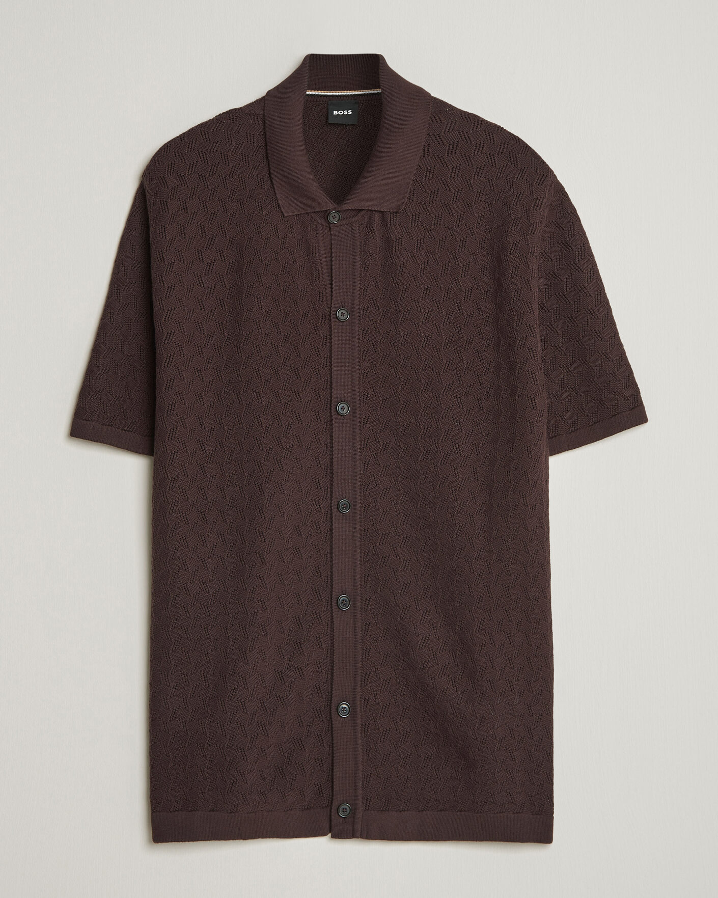 Herren | Hemden | BOSS BLACK | Nappo Knitted Short Sleeve Shirt Dark Brown