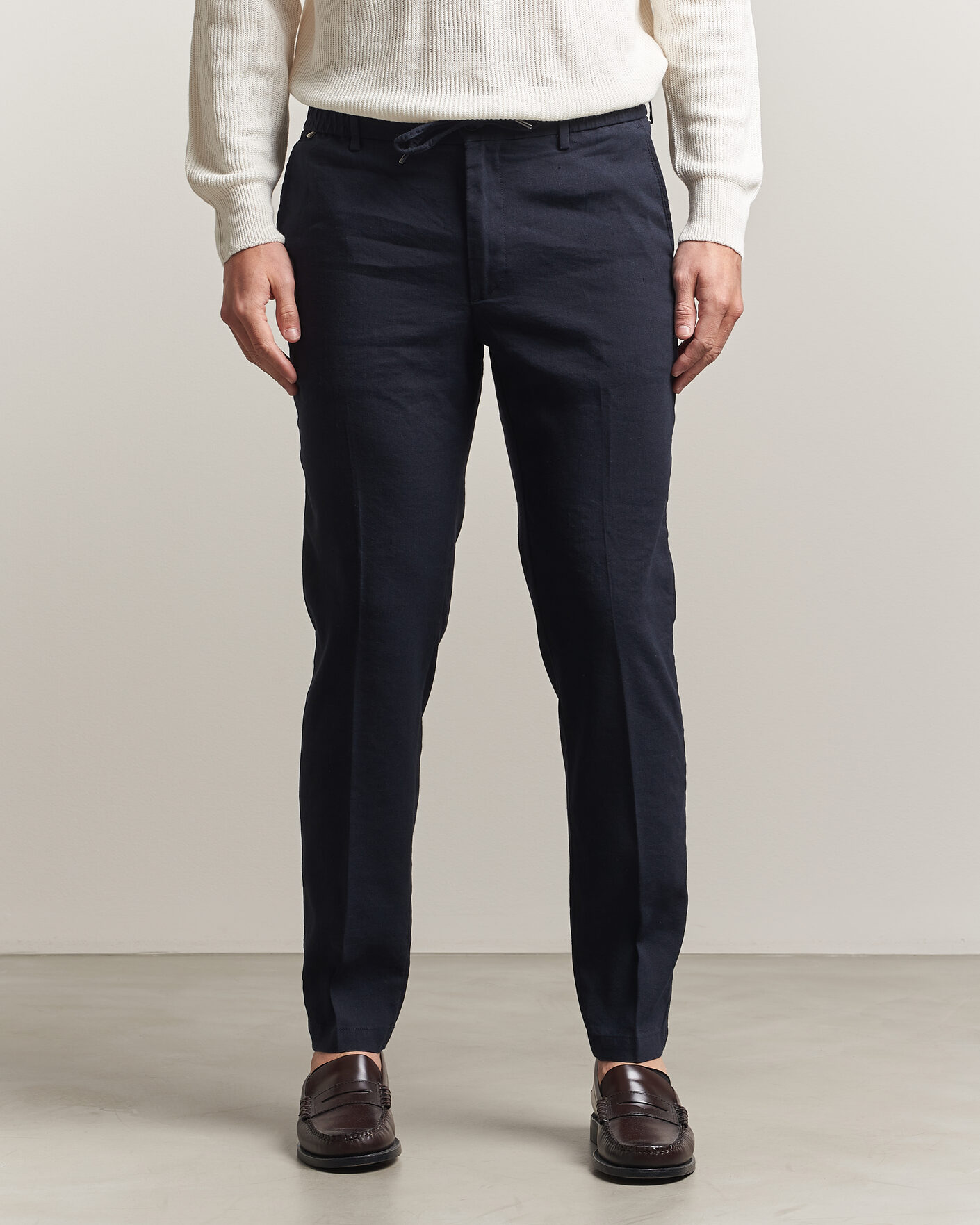 Herren | Hosen | BOSS BLACK | Kane Linen Drawstring Trousers Dark Blue
