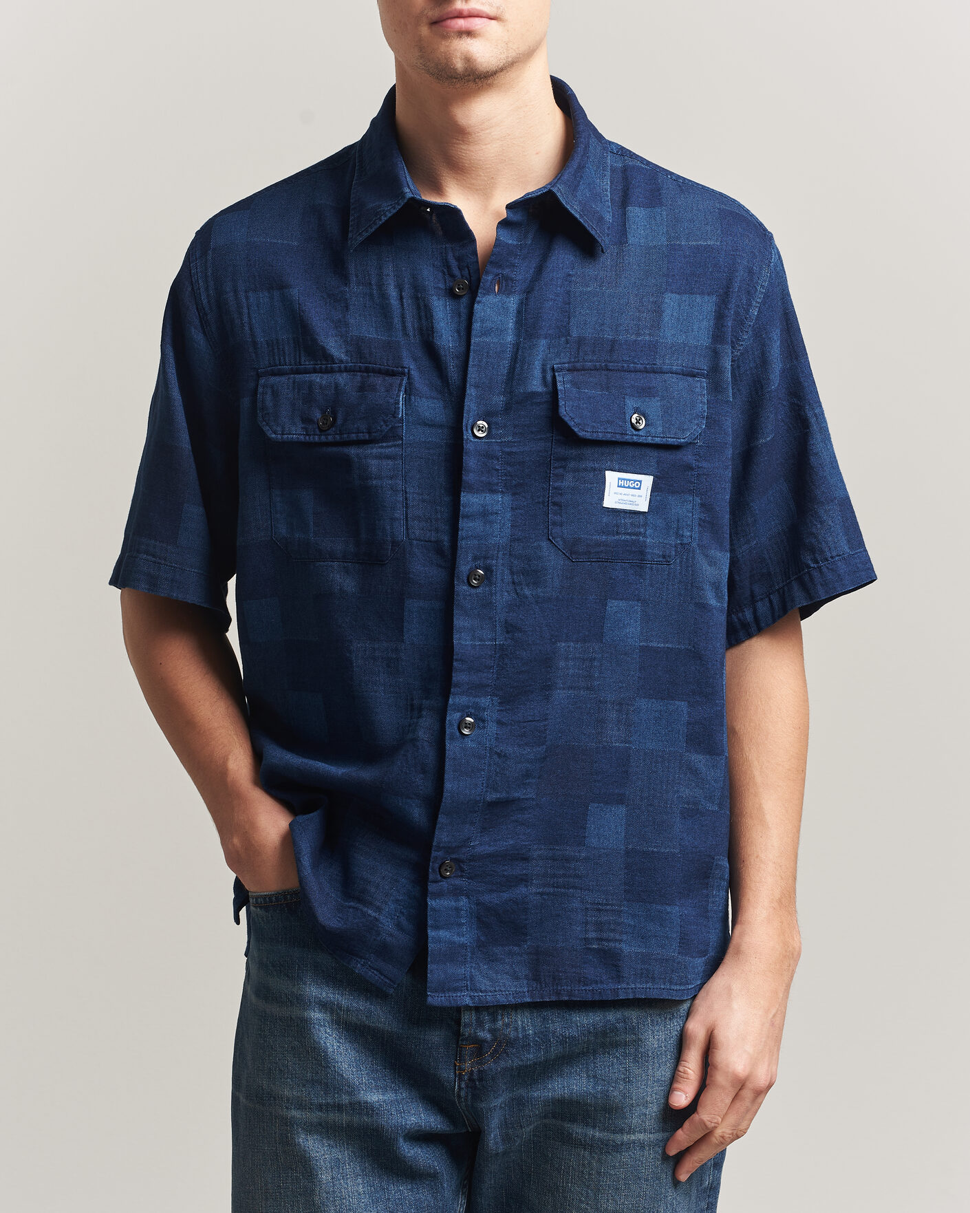 Herren | Hemden | HUGO | Ekyno Workwear Short Sleeve Shirt Dark Blue