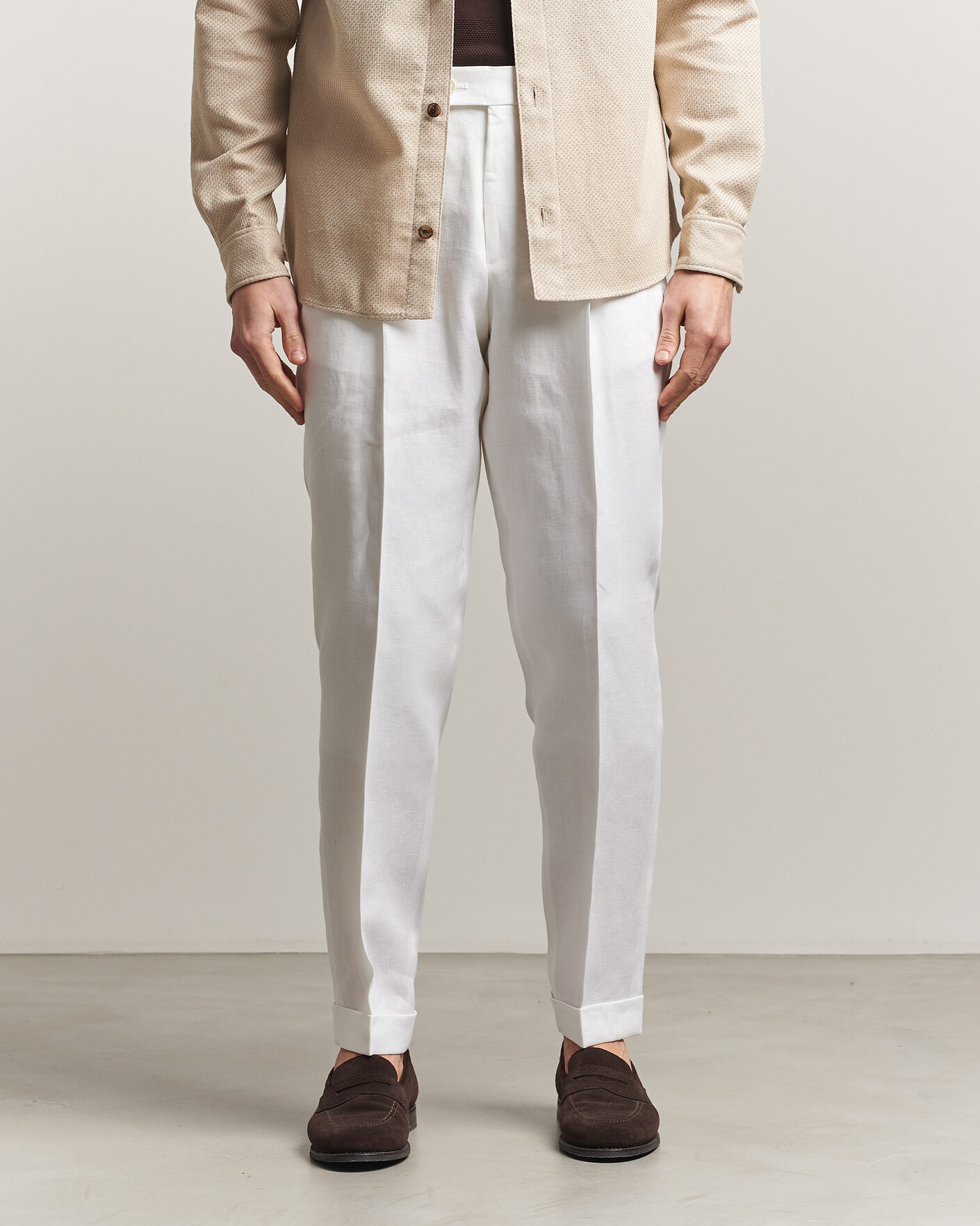 Herren | Hosen | BOSS CAMEL | Peet Linen Pleated Trousers White